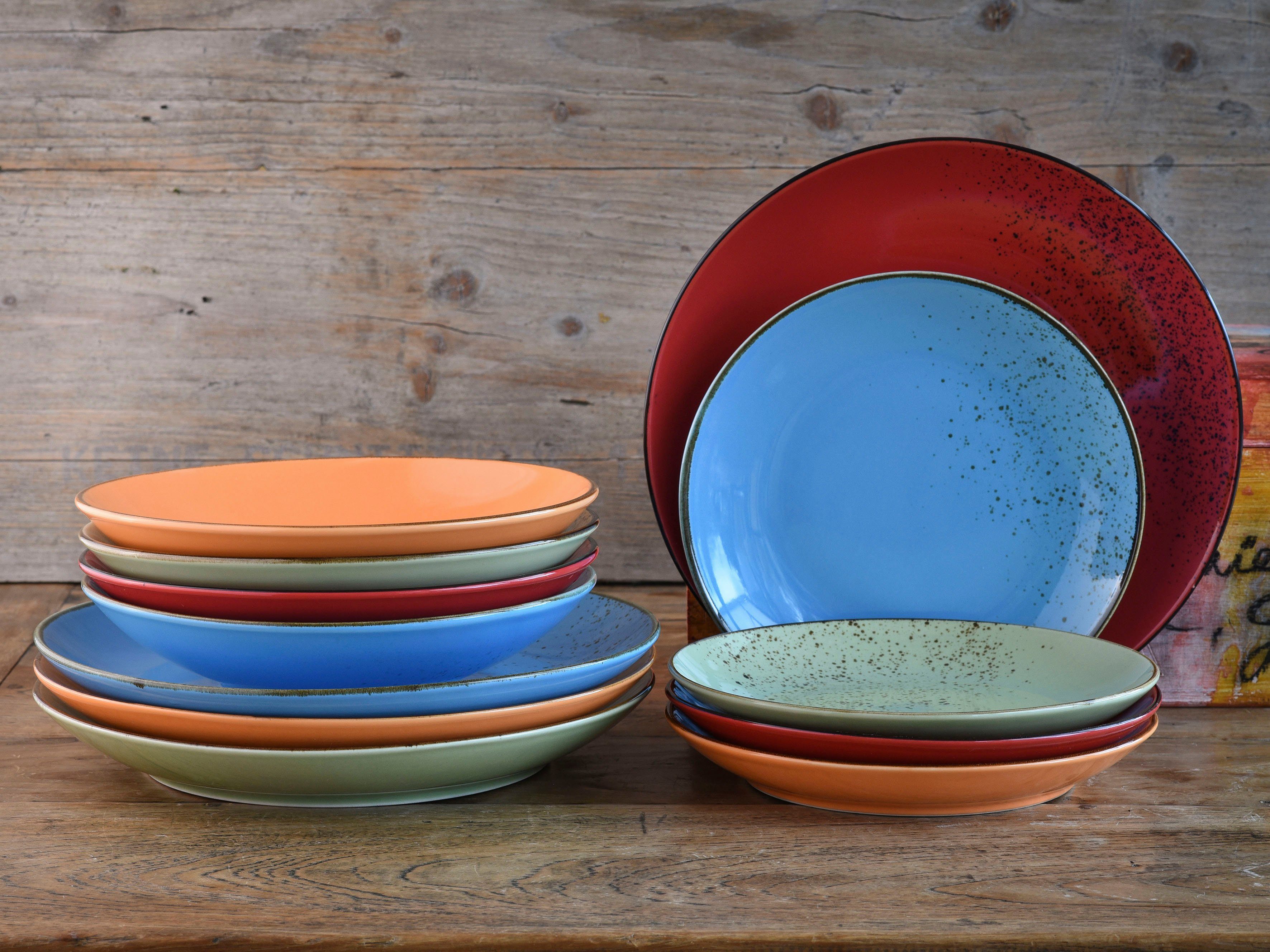 CreaTable Tafelservice Geschirr-Set NATURE COLLECTION Mediterran (12-tlg), 4 Personen, Steinzeug, Teller Set, Service, 12 Teile, für 4 Personen