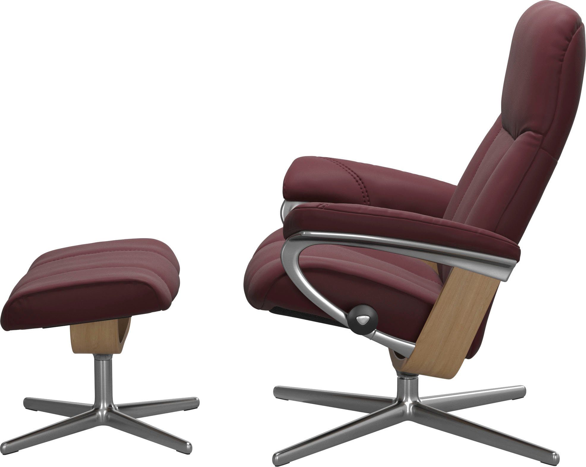 Stressless® Relaxsessel Consul (Set, Relaxsessel L, Cross M mit Eiche Hocker), mit Base, mit Hocker, Größe S, & Holzakzent