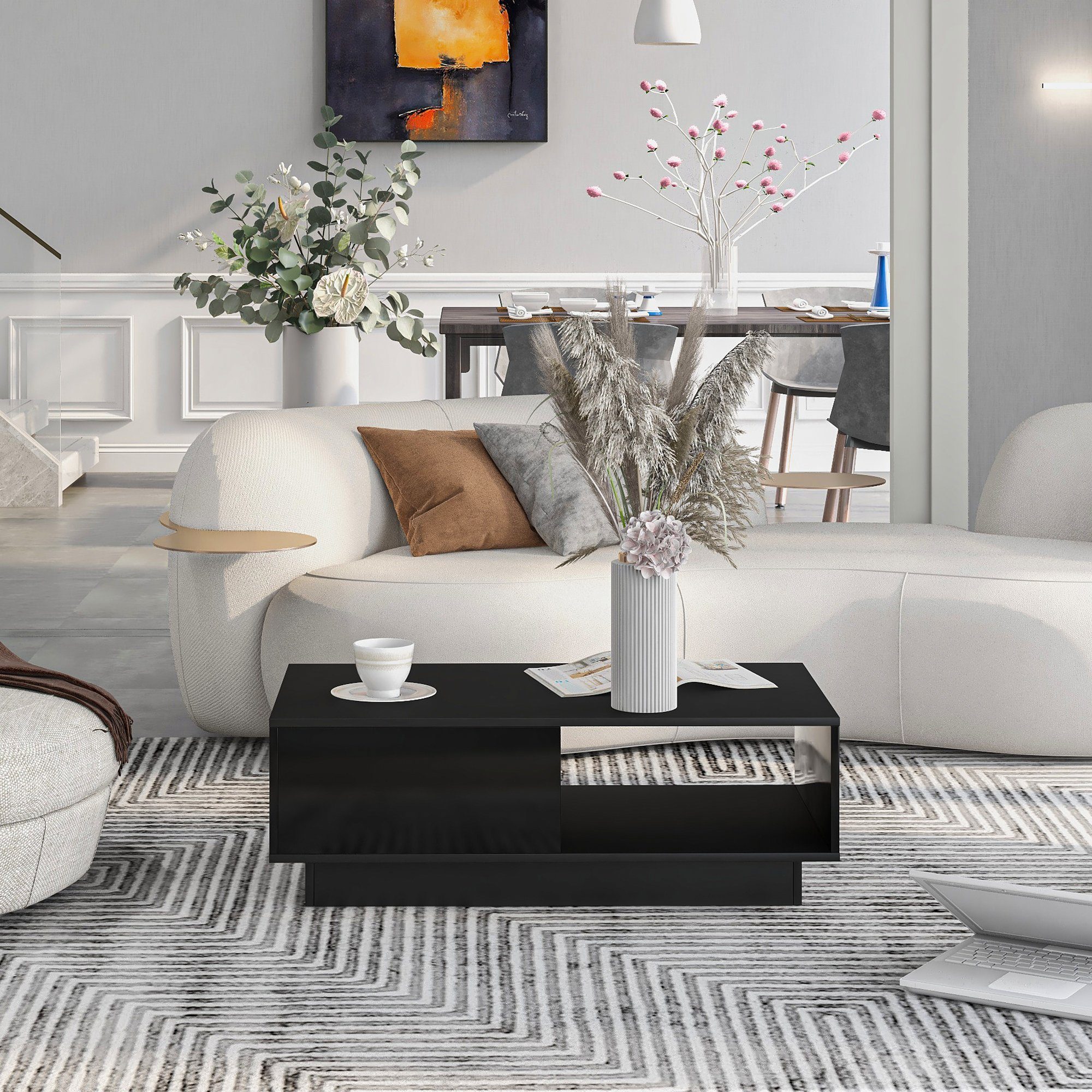 OKWISH Couchtisch mit LED-Beleuchtung (Wohnzimmertisch mit günstig online kaufen