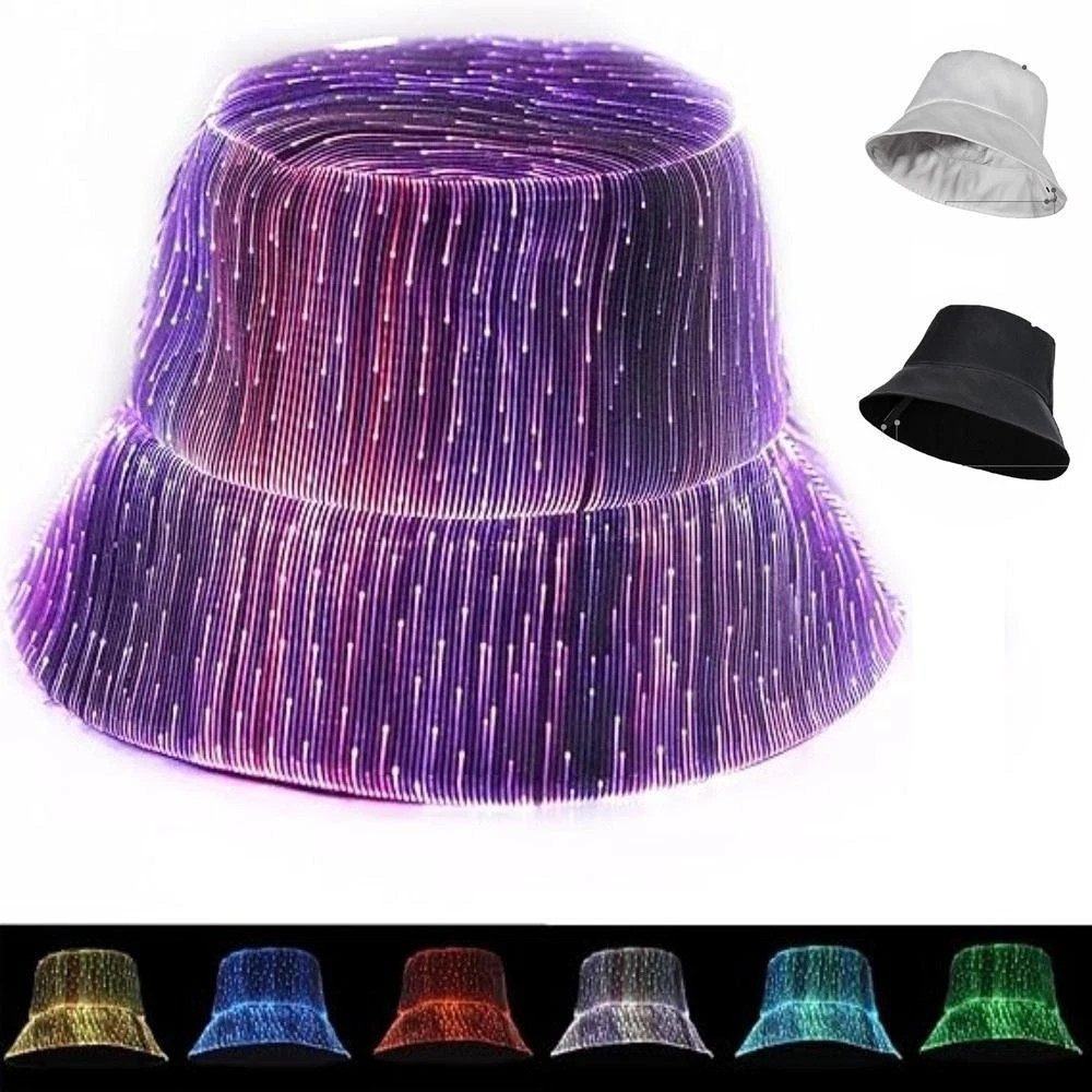 PRIISF Verkleidungsmaske LED Lichtmütze Neon Disko Farbblinkende Fischerhut Blitz Leuchtkappe, (LED-Hut verstellbar beleuchtet, 7 Farben für Damen und Herren, mit blinkender LED-Krempe lustig beleuchtet), Kostüm Mütze für Weihnachten Halloween Geburtstag Hochzeit Festival