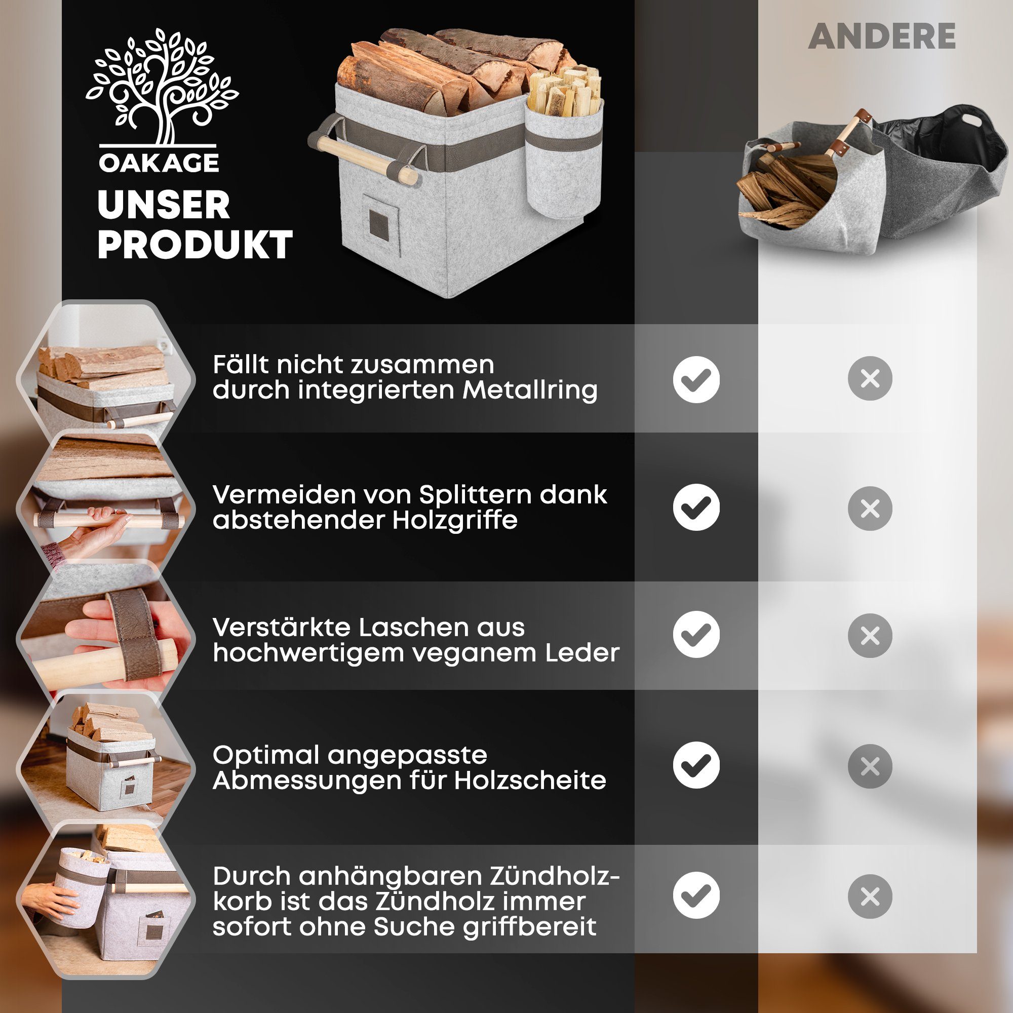 OAKAGE Kaminholzkorb Holzkorb für Kaminholz Feuerholzkorb Brennholzkorb Kam günstig online kaufen