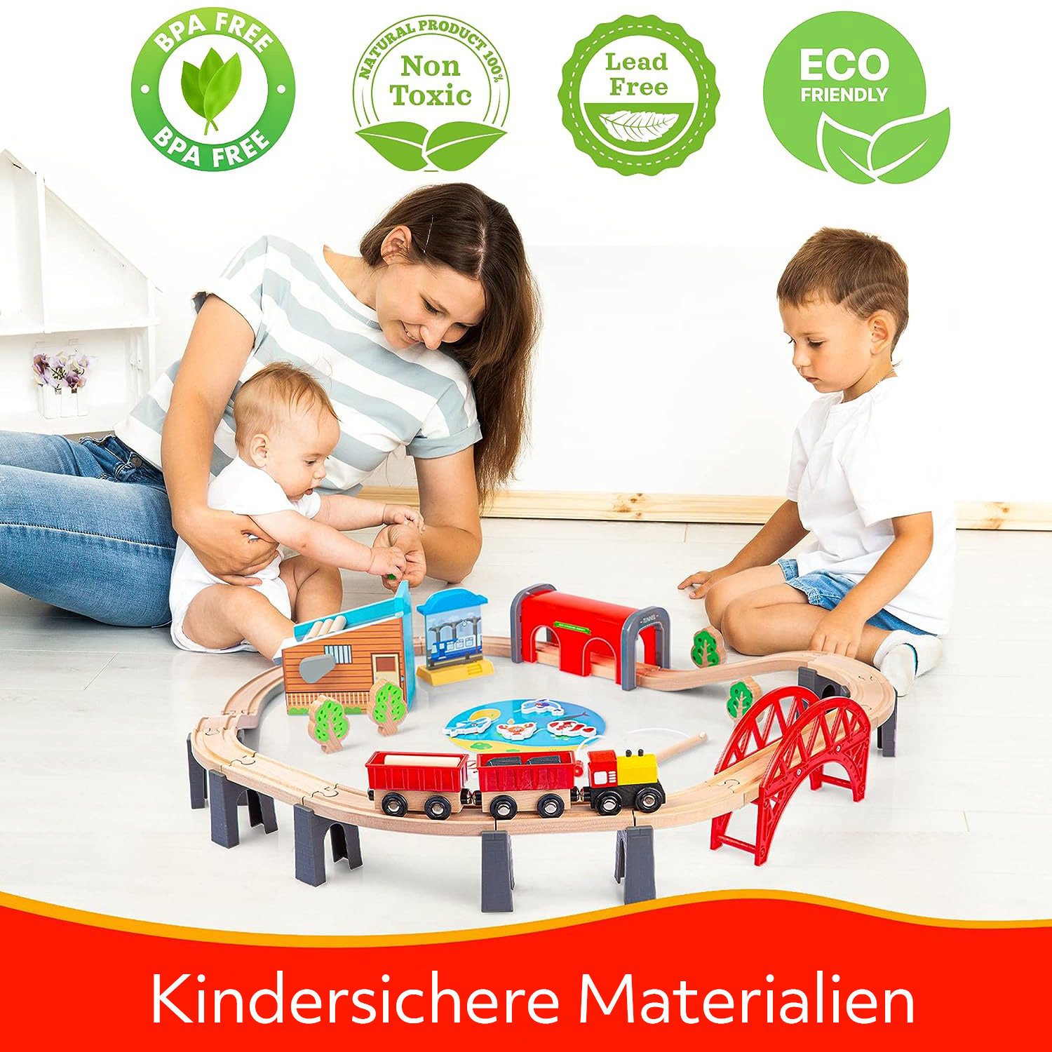 Green Series Spielzeug-Zug Holzeisenbahn Set für günstig online kaufen
