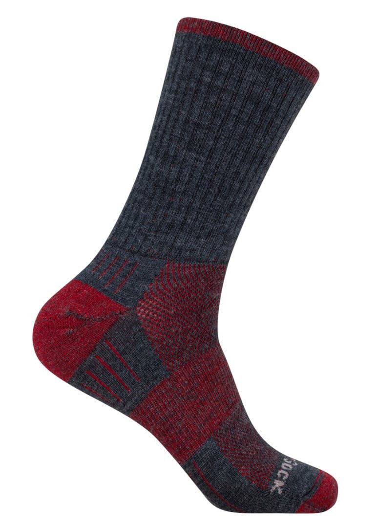 Wrightsock Wandersocken Crew Merino Escape (extra Frottee-Polsterung, mitteldick) grau/rot