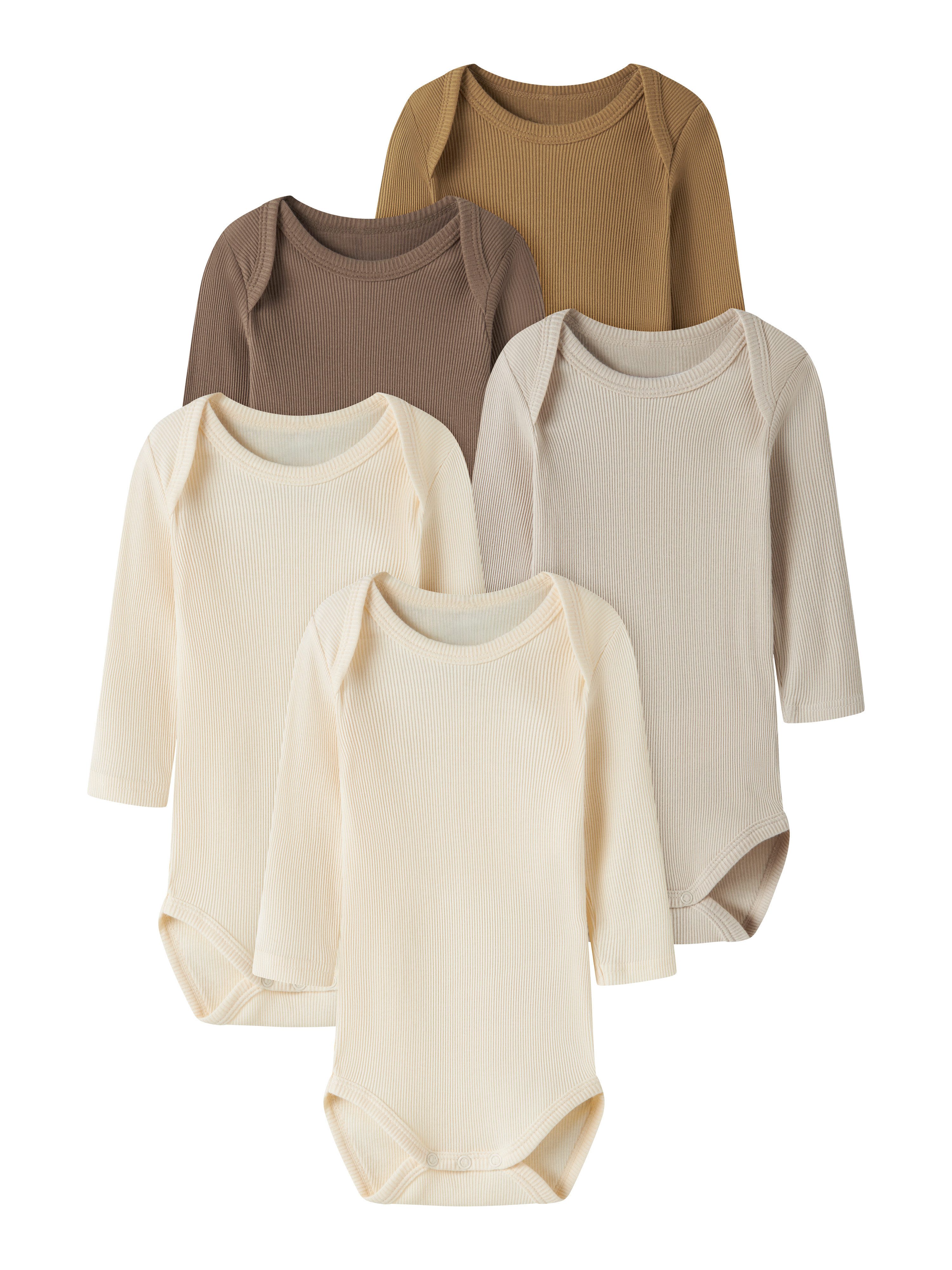 Name It Langarmbody NBNBODY für Mädchen und Jungen mit Rippstruktur und Komfort (Packung, 5-tlg) unifarben, casual, regular fit, Baumwolle, Rundhals