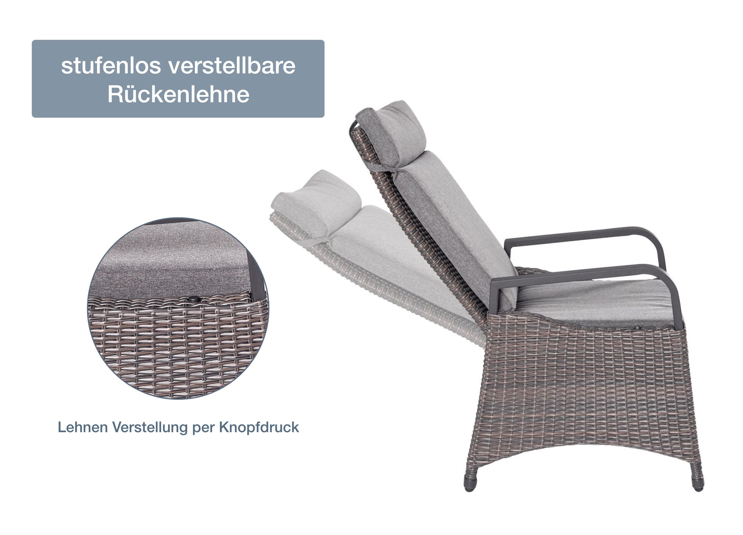 LC Garden Garten-Essgruppe Komido« Dining Set I Sitzgruppe Gartenset omega braun, (Set, 7-tlg), ausziehbarer Tisch