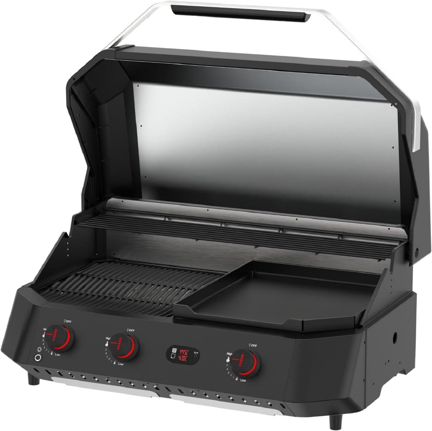 COZZE Elektrogrill COZZE G-800 COMBO Plancha Grill 3 Brenner Gasgrill mit Grillplatte