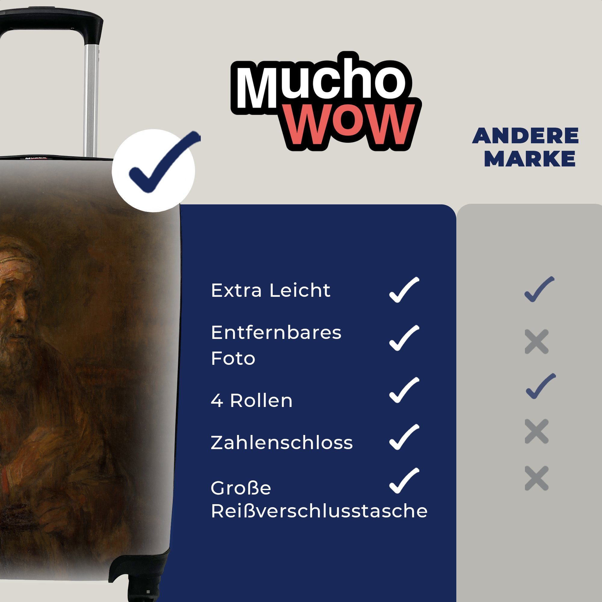 MuchoWow Handgepäckkoffer Homer van Trolley, Rembrandt Rollen, mit Ferien, Reisekoffer rollen, - Rijn, Reisetasche Handgepäck für 4