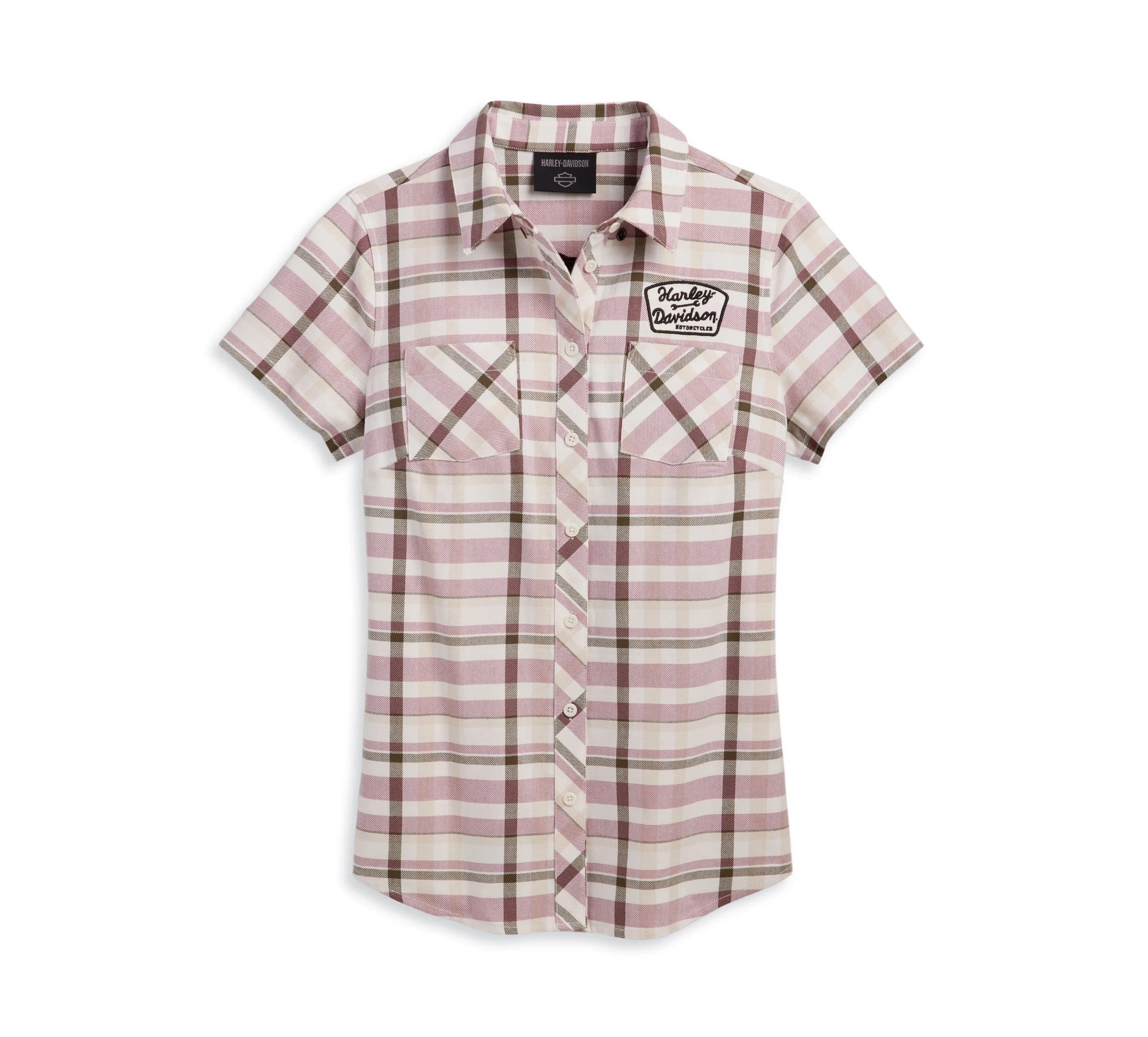 HARLEY-DAVIDSON Kurzarmhemd Damen Biker Shift Gears Plaid Shirt Motorrad Karierte Freizeithemd