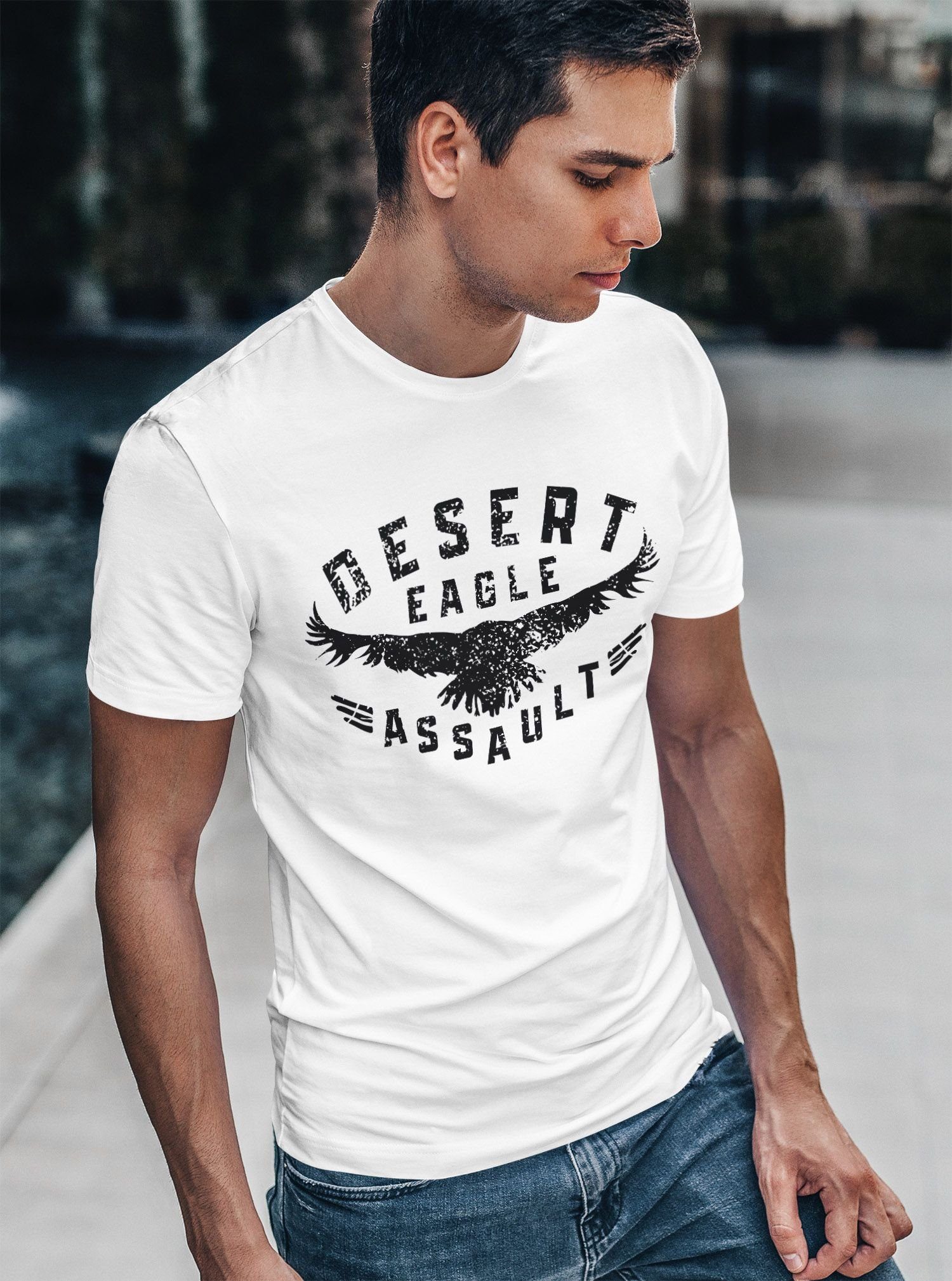 Neverless Print-Shirt Herren T-Shirt Adler Aufschrift Desert Eagle Assault Printshirt Fashion Streetstyle Neverless® mit Print – Bild 5 von 5