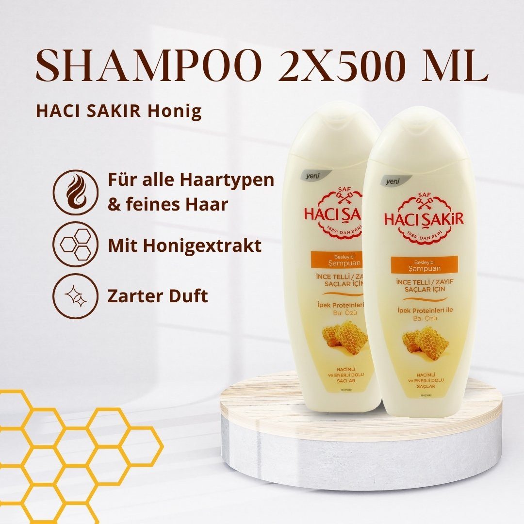Haci Sakir Haarshampoo Haci Sakir Shampoo 2x 500 ml Honig, Spar-Set, 2-tlg., enthält Honigextrakte