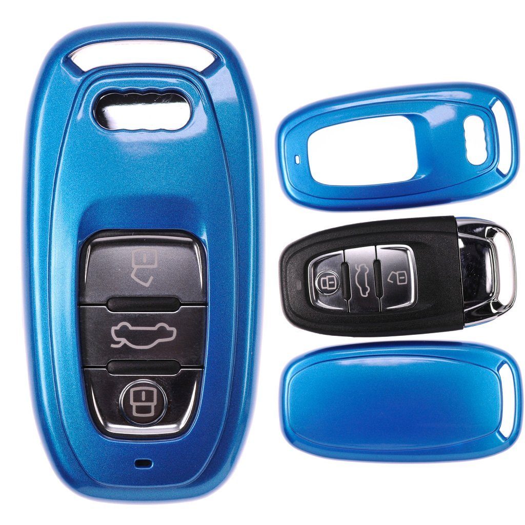 Q5 für Autoschlüssel S6 S5 SMARTKEY A5 Metallic Audi A7 Blue, A6 Hardcover Schutzhülle A8 S4 Blau A4 KEYLESS Schlüsseltasche Metallic mt-key