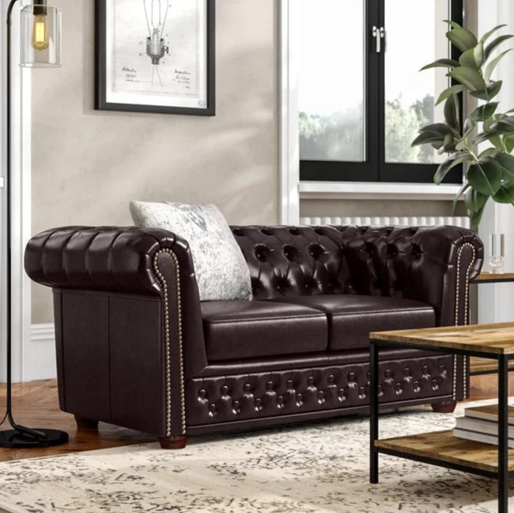 JVmoebel Chesterfield-Sofa Elegante Ledercouch in Braun mit verstellbaren Kopfstützen, Packung, Made in Europa