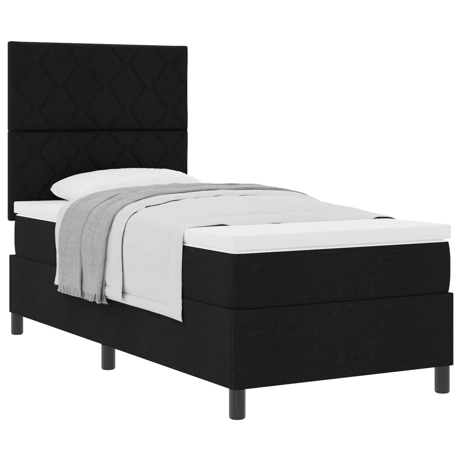 Bett Boxspringbett mit Kopfteil Schwarz 100 x 200 cm Stoff