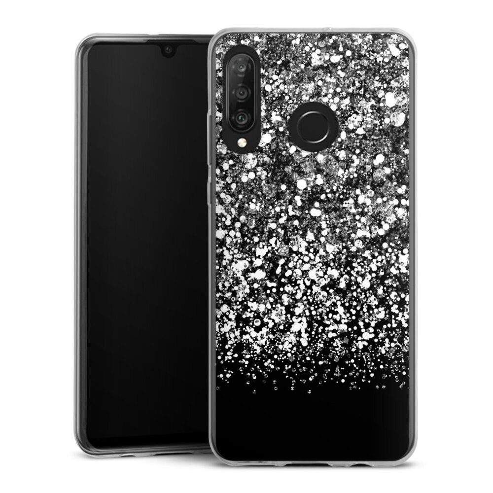 DeinDesign Handyhülle Glitzer Look Schneeflocken Muster Snow Fall Glitter Look, Huawei P30 Lite Slim Case Silikon Hülle Ultra Dünn Schutzhülle