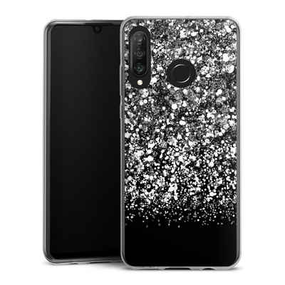 DeinDesign Handyhülle Glitzer Look Schneeflocken Muster Snow Fall Glitter Look, Huawei P30 Lite Premium Slim Case Silikon Hülle Ultra Dünn Schutzhülle