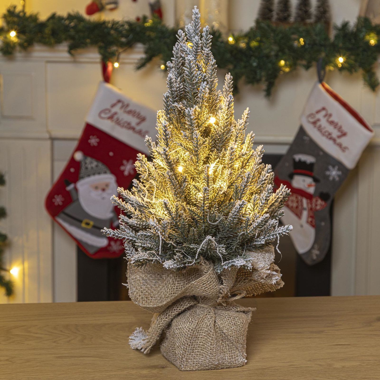 Gravidus Künstlicher Weihnachtsbaum 20 LED Weihnachtsbaum warmweiß Timer Batteriebetrieb Schneeoptik 45 cm