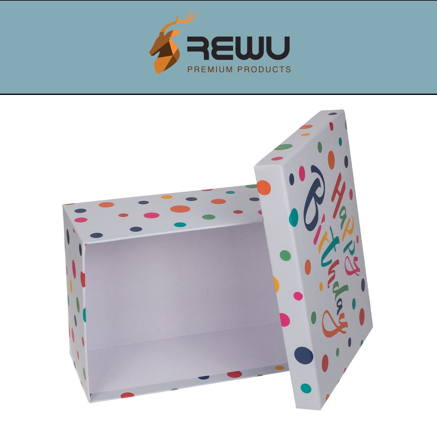 ReWu Geschenkpapier Geschenk bunten mit Birthday 3er Kartonschachtel Punkten Set Happy