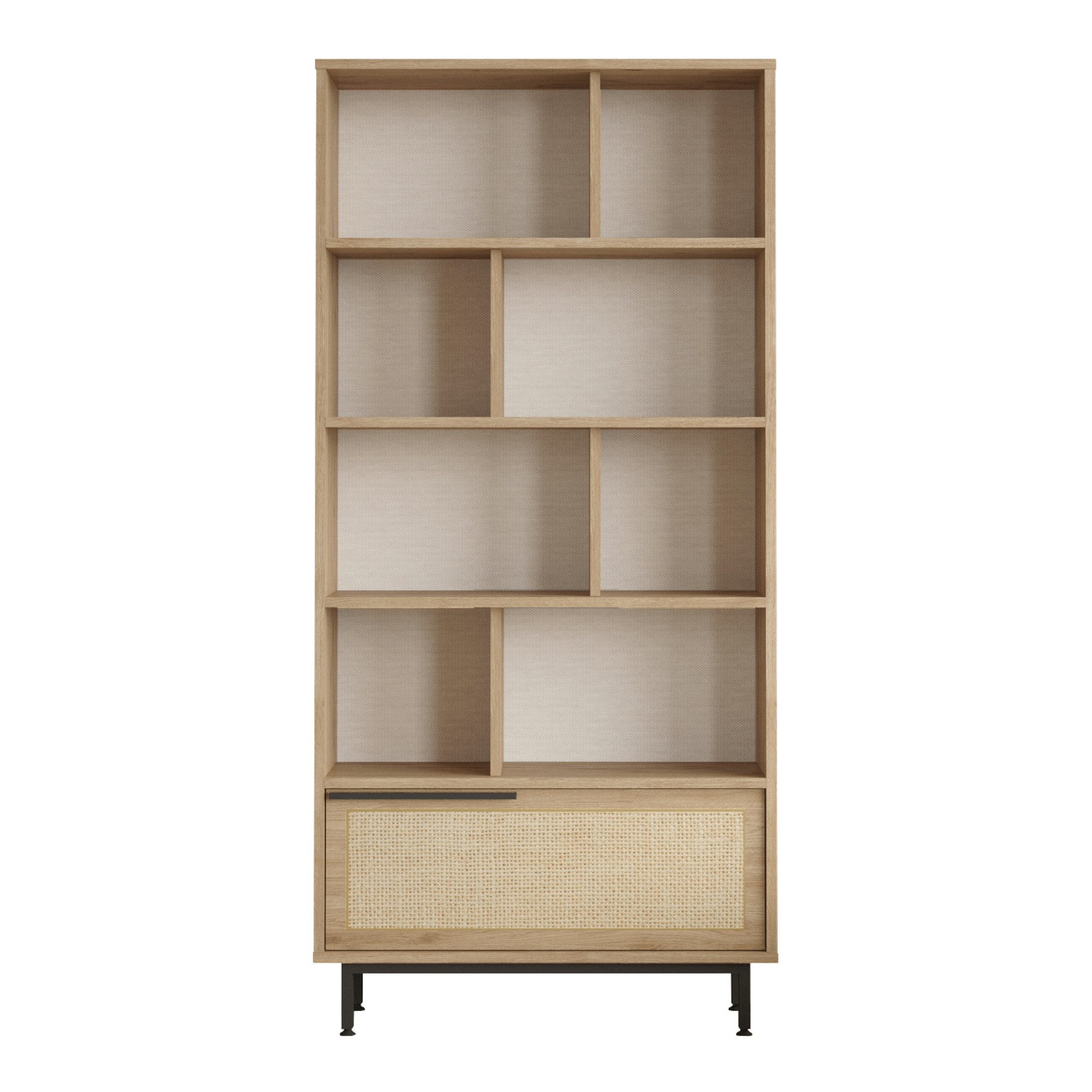 en.casa Bücherregal, »Kvænangen« mit 9 Fächern 176x84x30 cm Eiche-/Rattanoptik