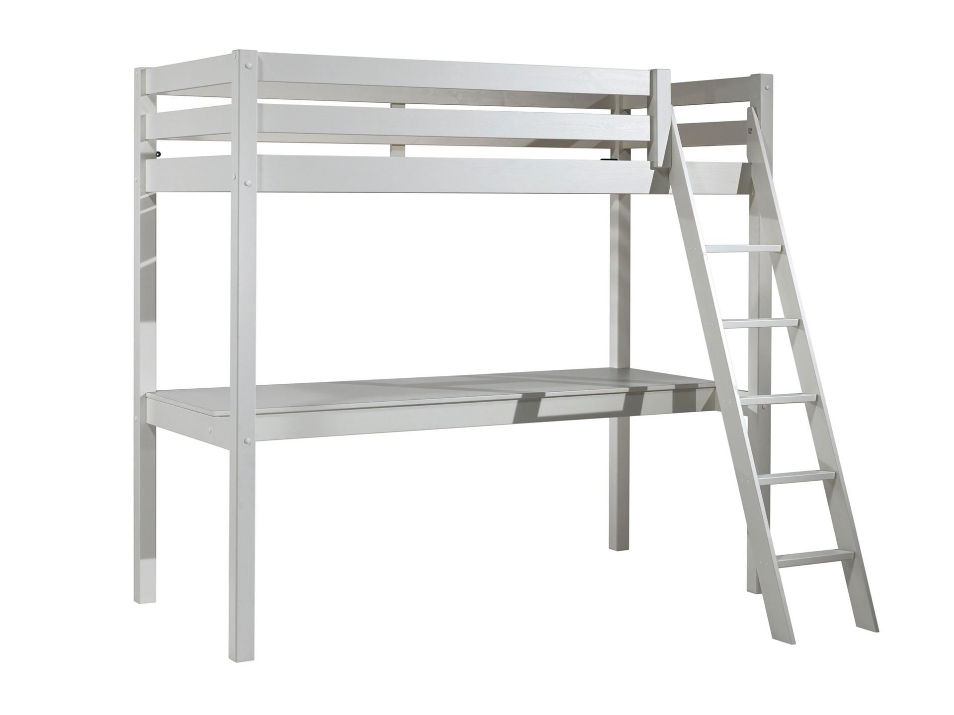 58 aufm Kessel Kinderbett Hochbett+Schreibtisch Karolina 209x165x190 Kinderbett Massivholz Weiß (inkl. Versand, Lieferung bis Verwendungsstelle), Liegefläche 90x200, platzsparendes Bett, Schreibplatte, Rolllattenrost