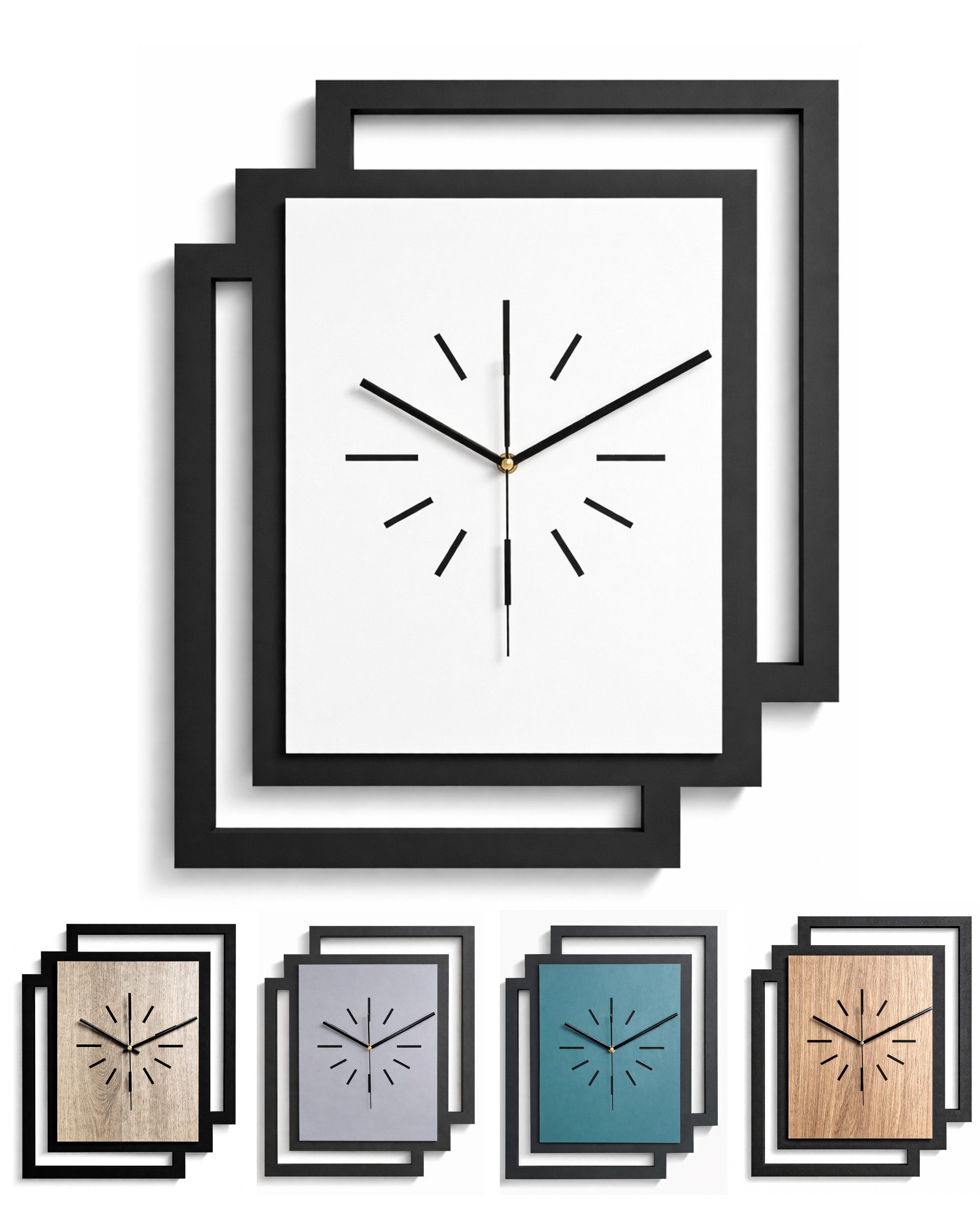 ORNAMENTI Wanduhr Große handgefertigte moderne aus Holz, Hingucker Wanddeko 45 x 55 cm (Rechteckig vertikal ohne Tickgeräusche für Wohnzimmer, ohne Ziffern) – Bild 5 von 5