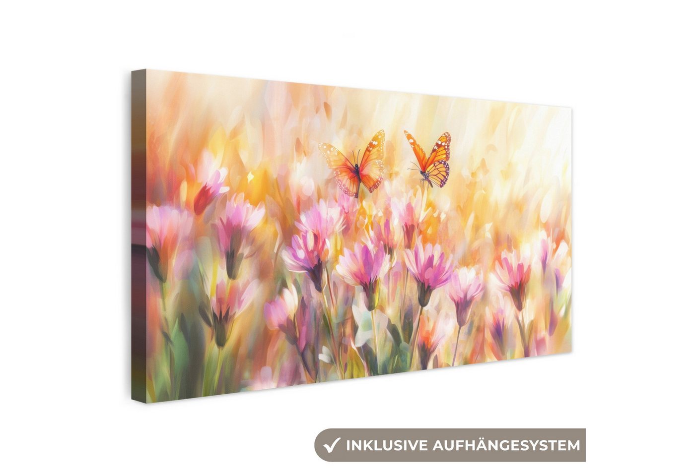 OneMillionCanvasses® Leinwandbild Panorama Schmetterlinge - Orange - Blumen, Fotodruck (1 St), Wandbild, Deko Schlafzimmer Wohnzimmer Flur 40x20 cm
