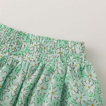 suebidou Sommerrock ausgestellter Midirock Blumenrock für Mädchen grün ausgestellt, elastischer Bund, Blumenmuster
