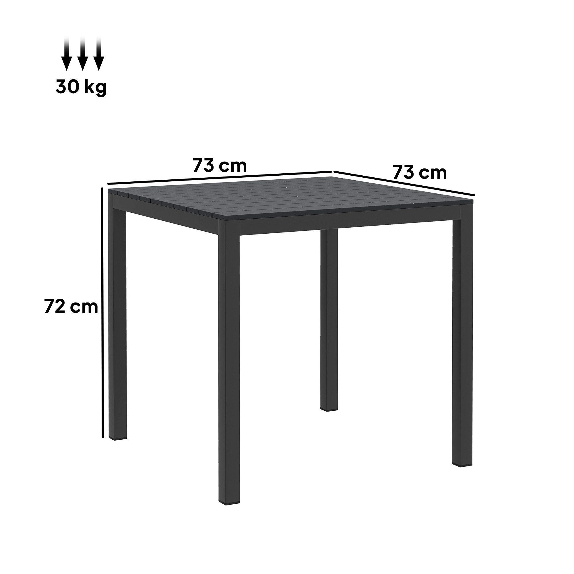 Outsunny Gartentisch mit Holzoptik, für 4 Personen (Campingtisch aus Aluminium, 1-St., wetterfest Buffettisch), 73x73 cm, für Garten, Terrasse Balkon Schwarz