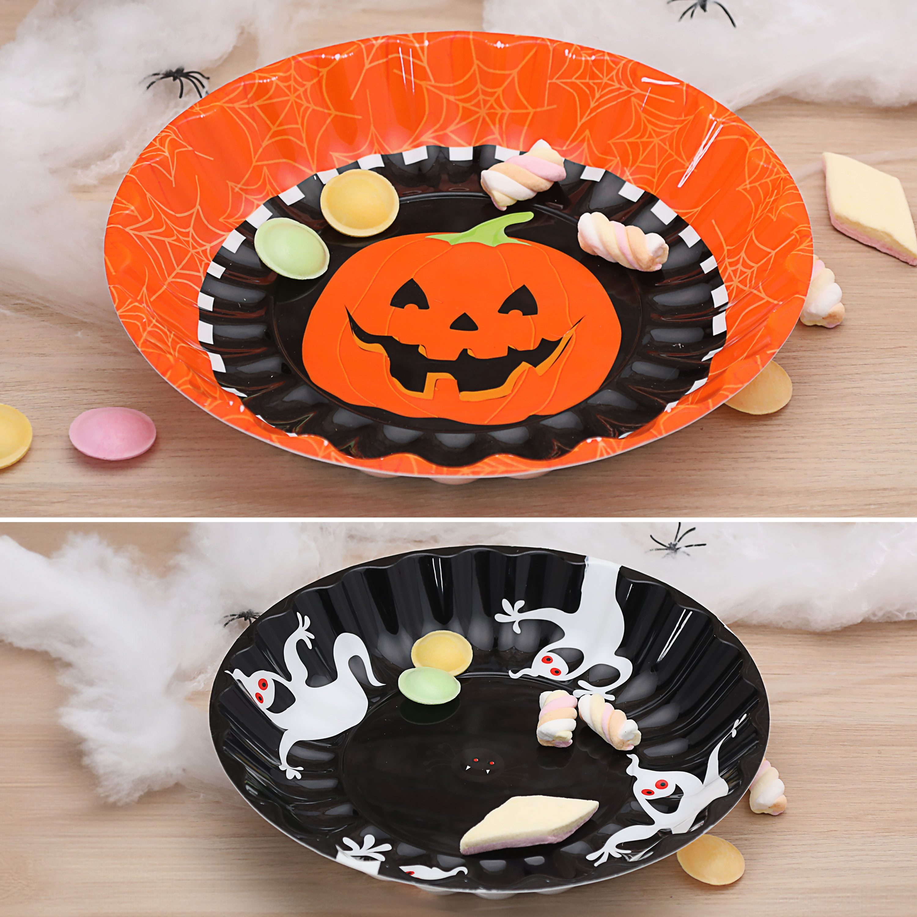 CEPEWA Dekoteller Halloween Schale 6er Set Kürbis Geist PP schwarz orange 33x4,5cm Party