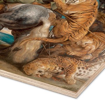 Posterlounge Holzbild Peter Paul Rubens, Die Tigerjagd, Malerei