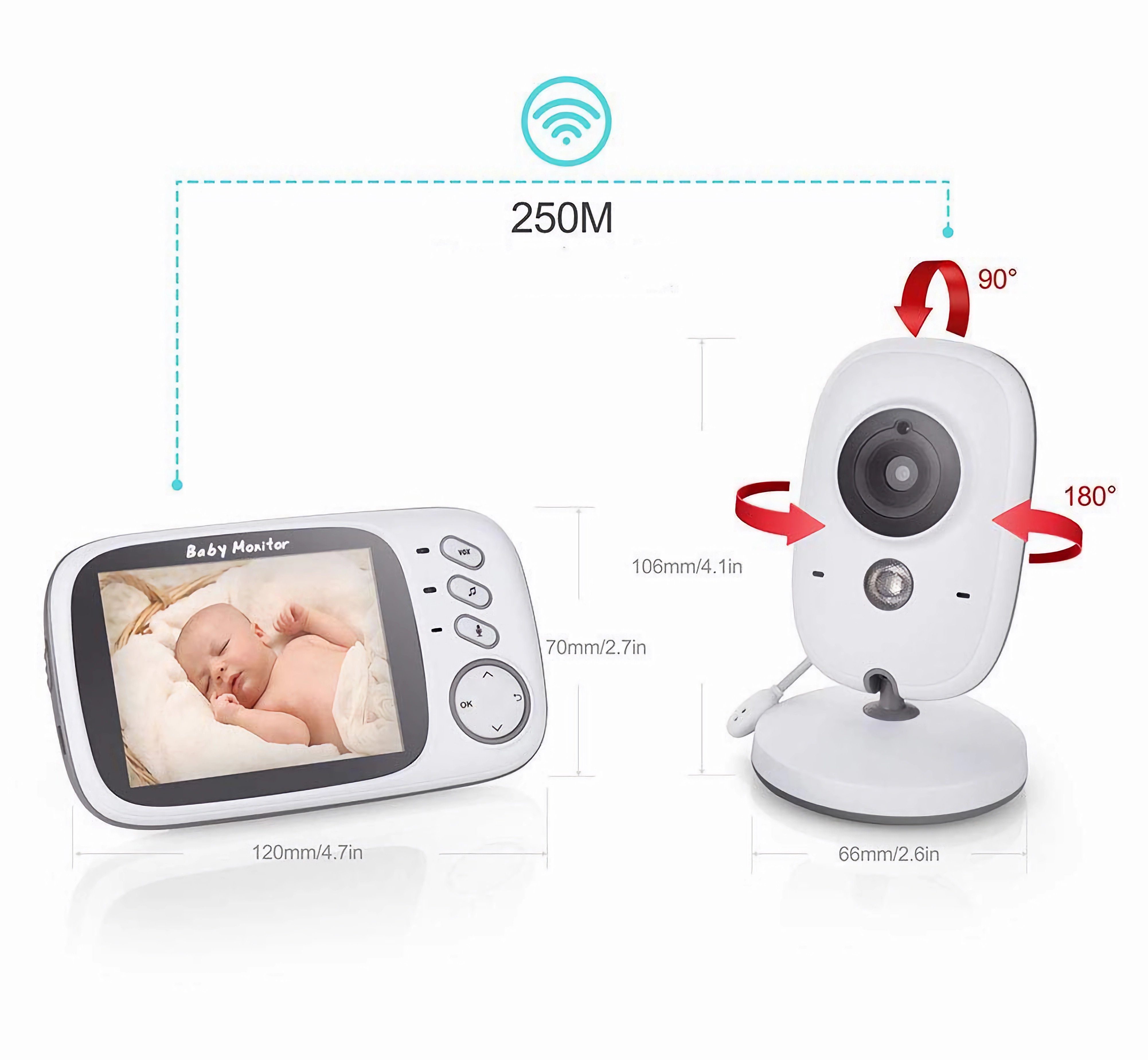 3.2-Zoll-LCD-Bildschirm, mit Infrarot-Nachtsicht, BUMHUM Schlaflieder, Extra Babyphone Gegensprechfunktion Video-Babyphone Kamera, Temperaturanzeige, Video-Babyphone Zwei-Wege-Audio, Großer