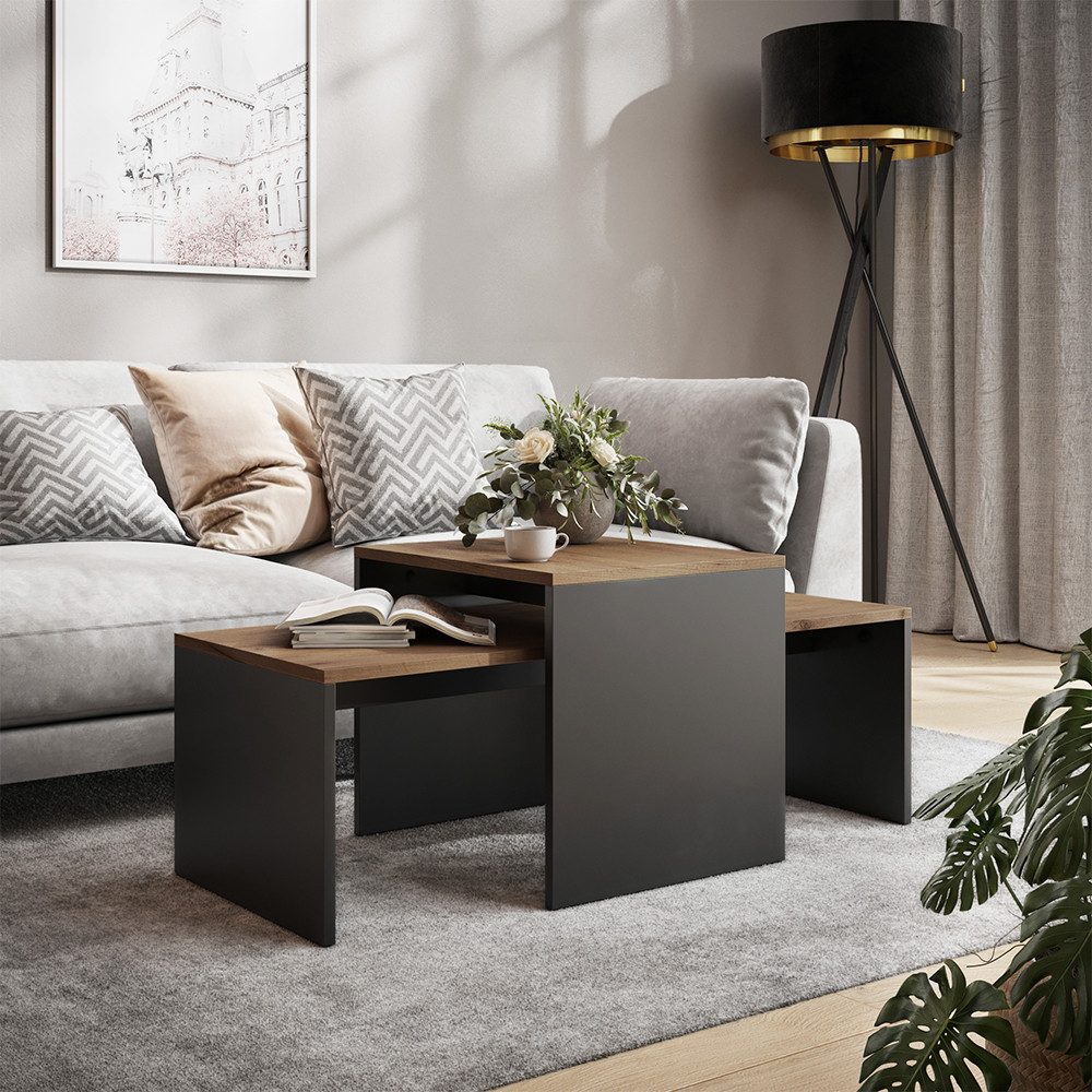 Vicco Couchtisch Donat, Anthrazit/Goldkraft Eiche, 100 x 48 cm, 2 Teile