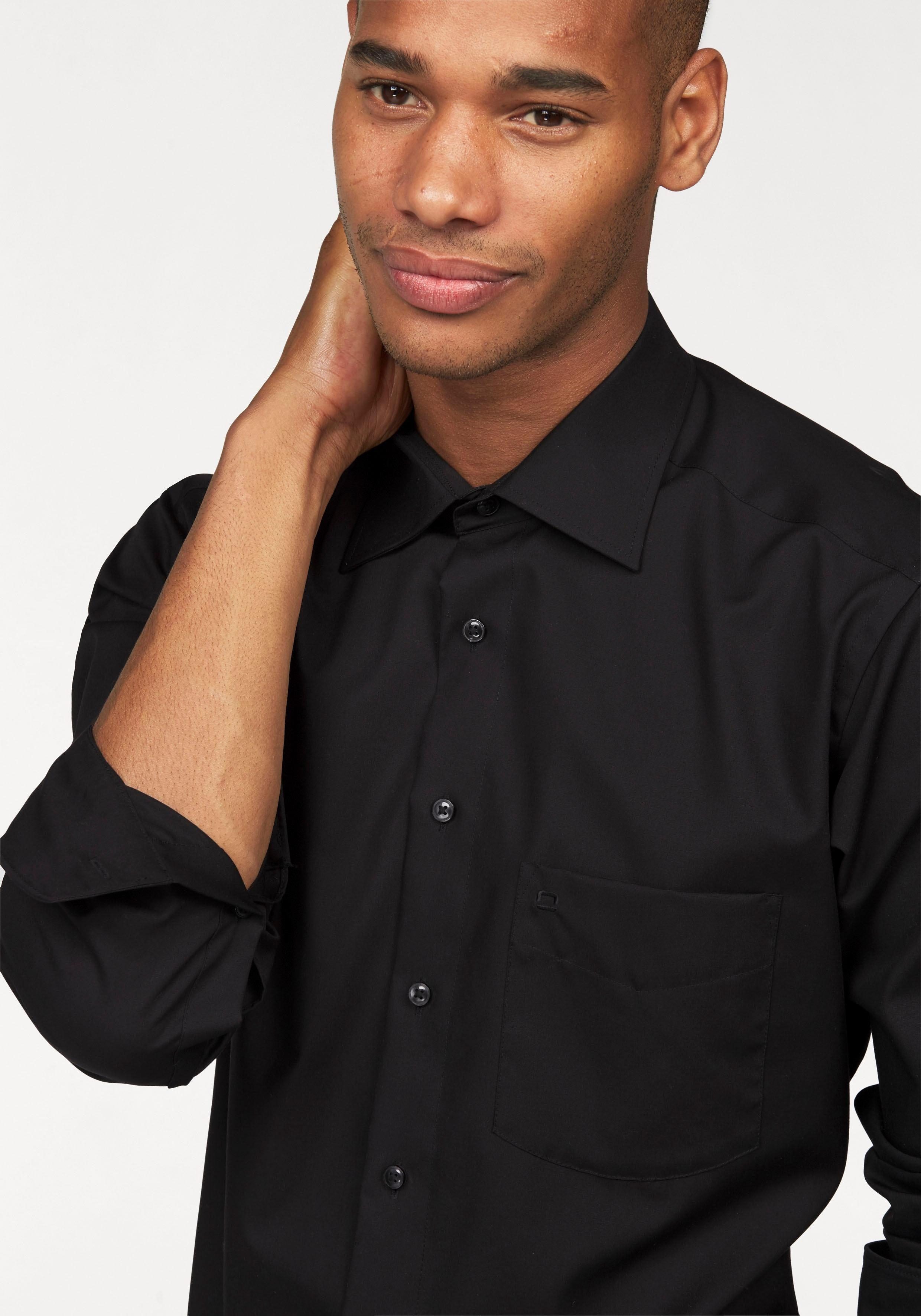 OLYMP Businesshemd mit modern Ärmel, schwarz fit Luxor extra lange bügelfrei, Brusttasche