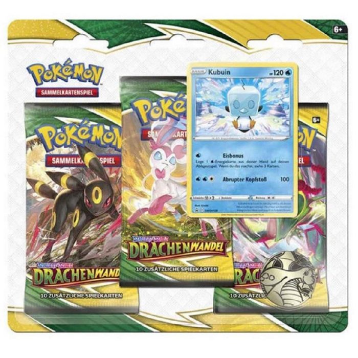 POKÉMON Sammelkarte Pokemon Karten Schwert & Schild Drachenwandel 3er - Pack Blister Kubuin DE