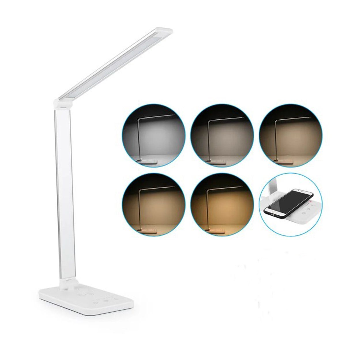 autolock LED Schreibtischlampe LED Schreibtischlampe Dimmbare Tischleuchte Nachttischlampe, 5 Farb und 10 Helligkeitsstufen USB-Anschluss,Wireless Laden