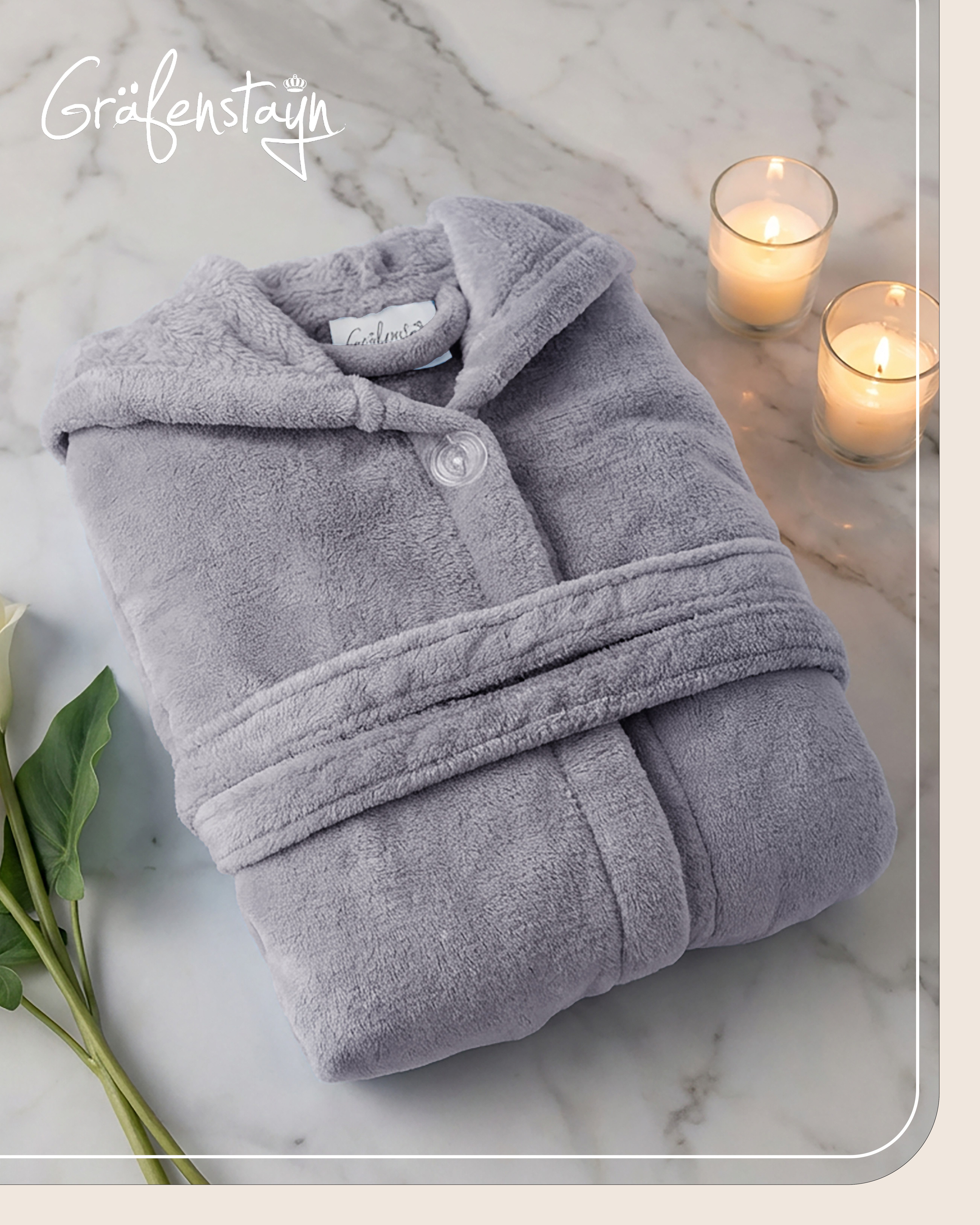 Gräfenstayn Kinderbademantel aus Fleece mit Kapuze & Knopf – Flauschiger Kinder-Bademantel, für Jungen & Mädchen, Größe 122–128