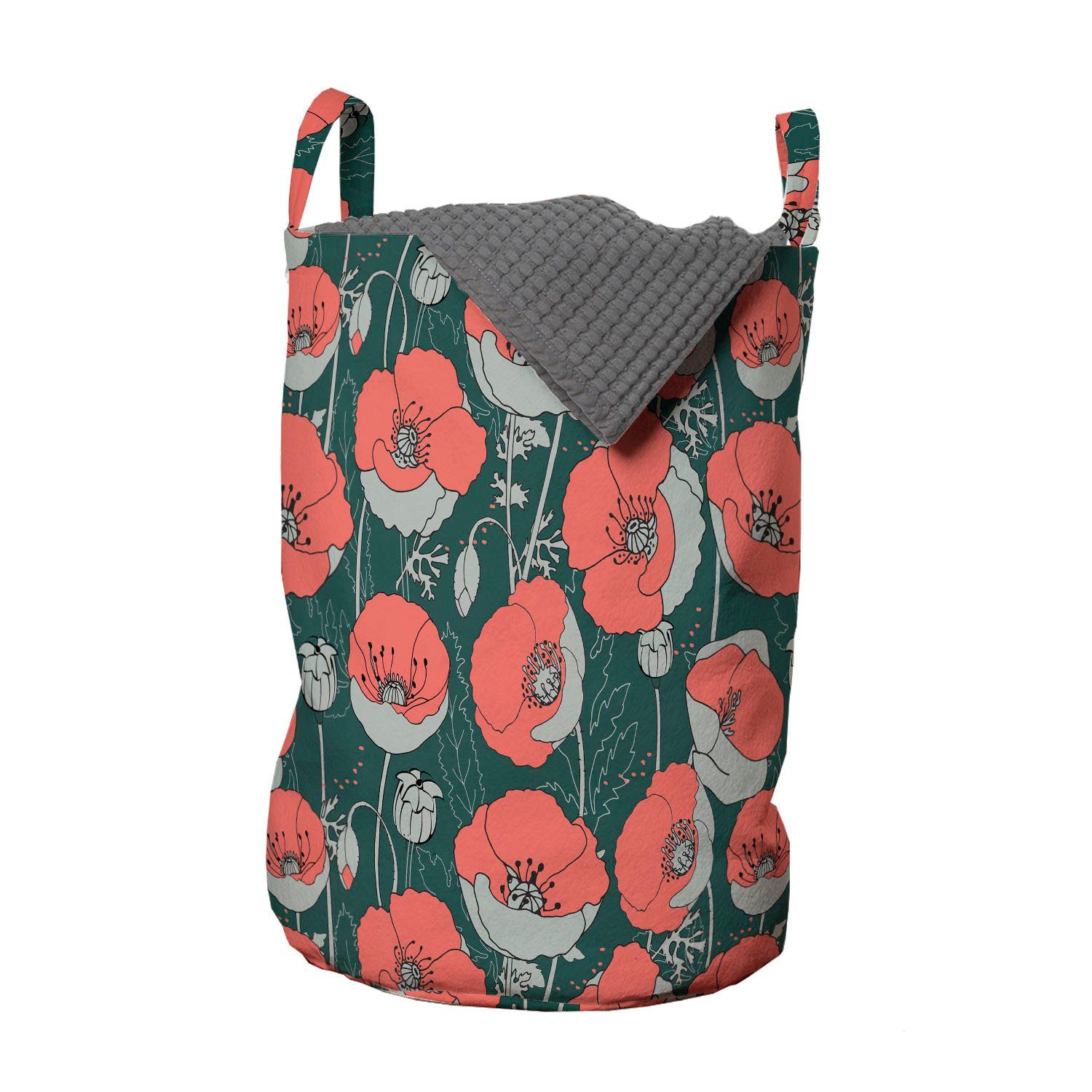 Abakuhaus Wäschesäckchen Wäschekorb mit Griffen Kordelzugverschluss für Waschsalons, Blumen Wald Mohnblumen-Muster | Wäschesäcke
