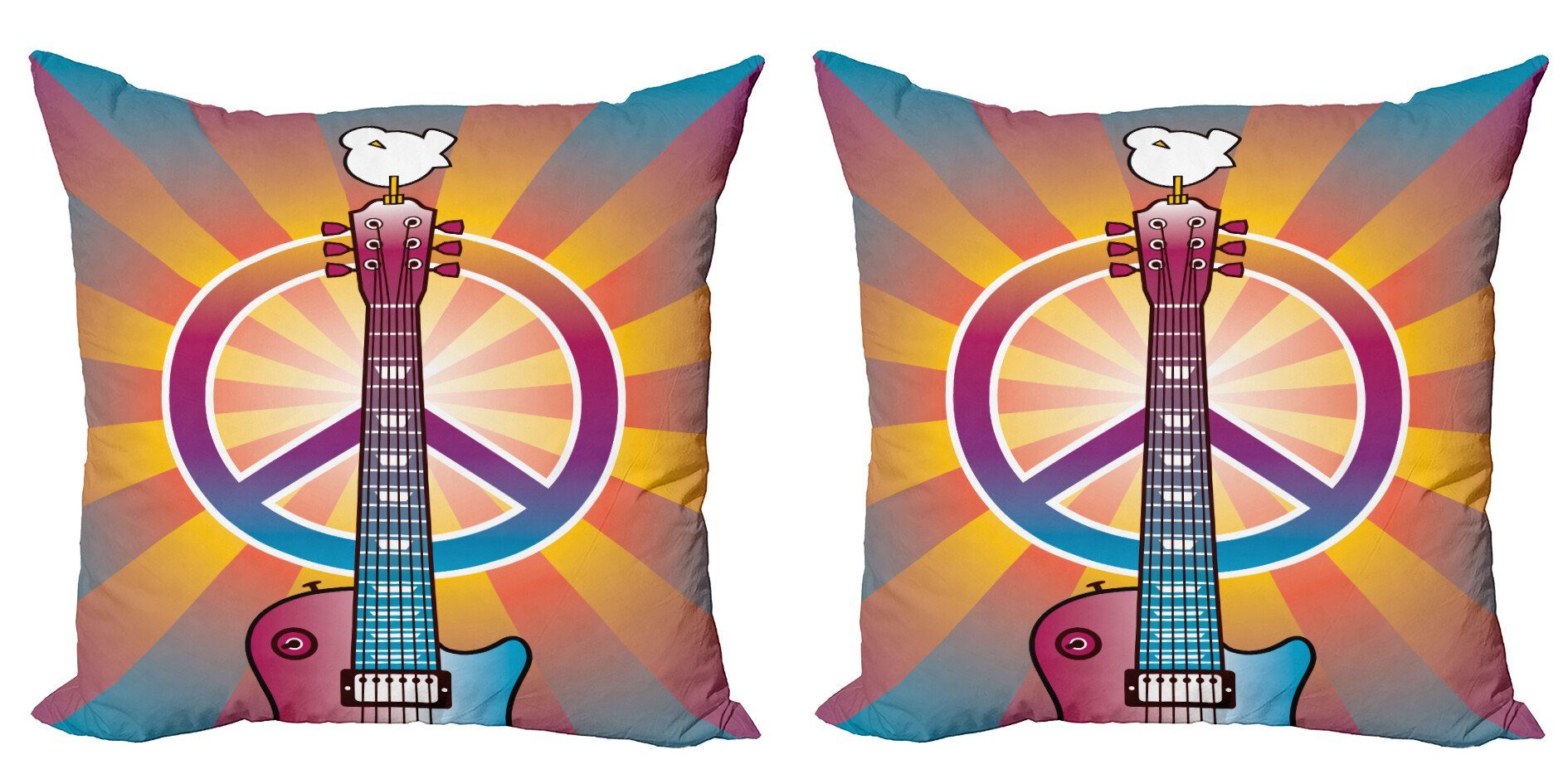 Kissenbezüge Modern Accent Doppelseitiger Gitarren-Frieden Abakuhaus (2 Digitaldruck, Stück), Hippie