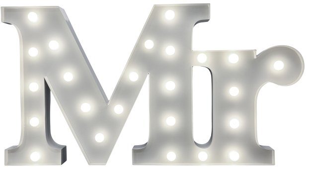 MARQUEE LIGHTS LED Dekolicht Mr, LED fest integriert, Warmweiß, Wandlampe, Tischlampe Schriftzug Mr mit 24 Leuchtmittel - 71x38 cm
