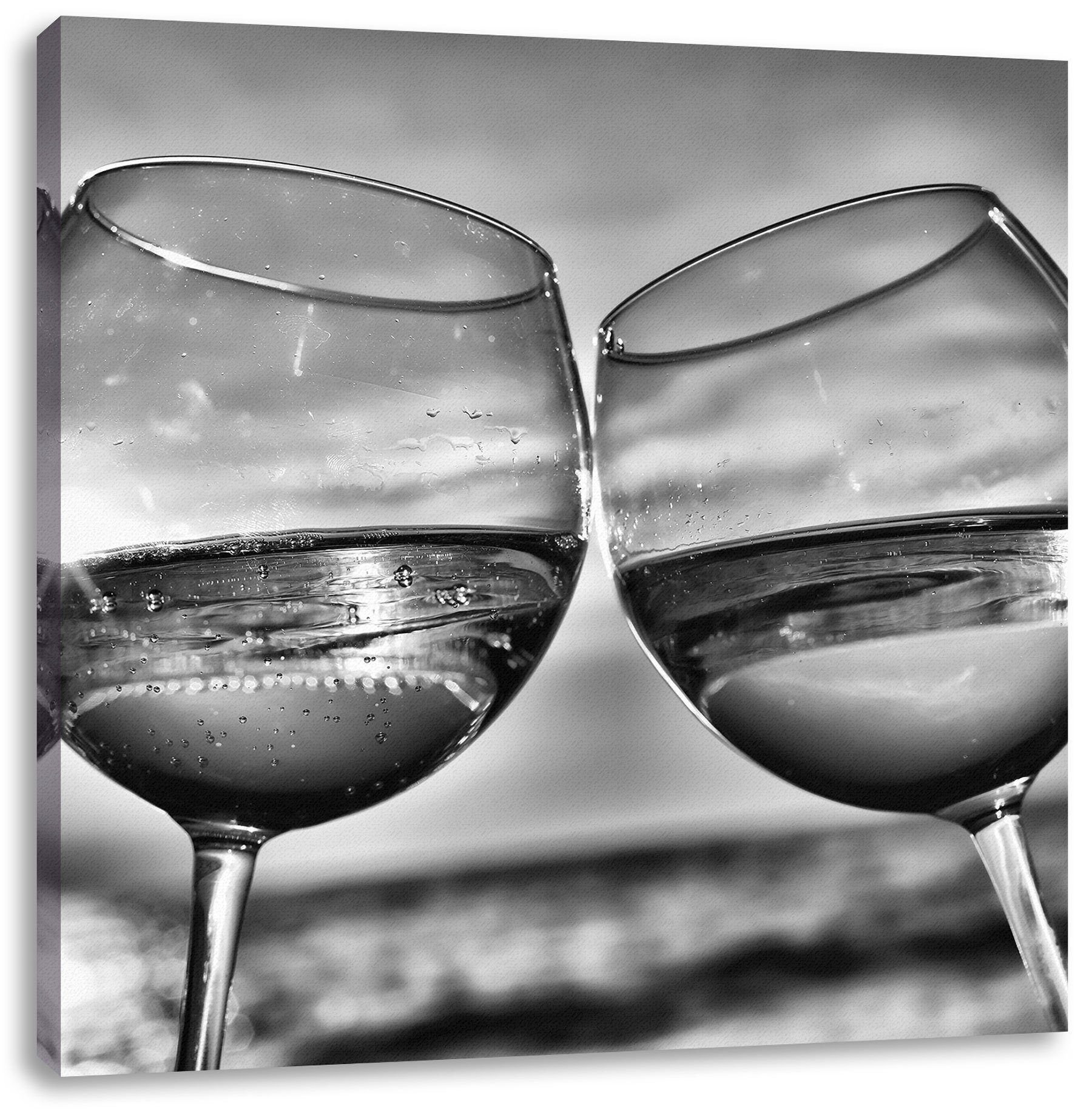 Pixxprint Leinwandbild Weingläser am Meer, Weingläser am Meer (1 St), Leinwandbild fertig bespannt, inkl. Zackenaufhänger