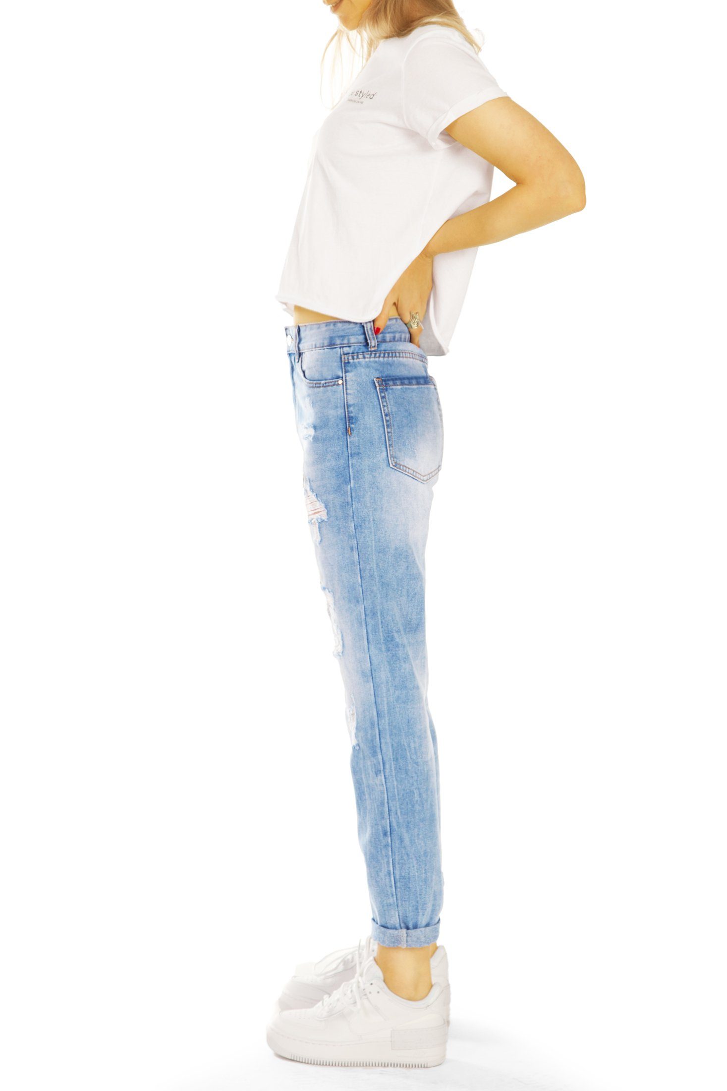 be styled Mom-Jeans Mom Damen Hose Jeans Locker j6e High Bequem - - 5-Pocket-Style Waist - Destroyed