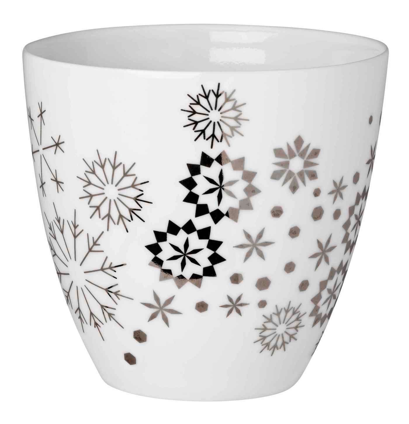 Design Porzellan Schneeflocken H9cm Porzellanlicht Teelichthalter Räder silber Silber weiß