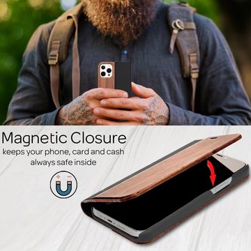 Nalia Smartphone-Hülle Apple iPhone 13 Pro Max, Echt Holz Klapp Hülle / Magnetverschluss / Standfunktion / Flip Case
