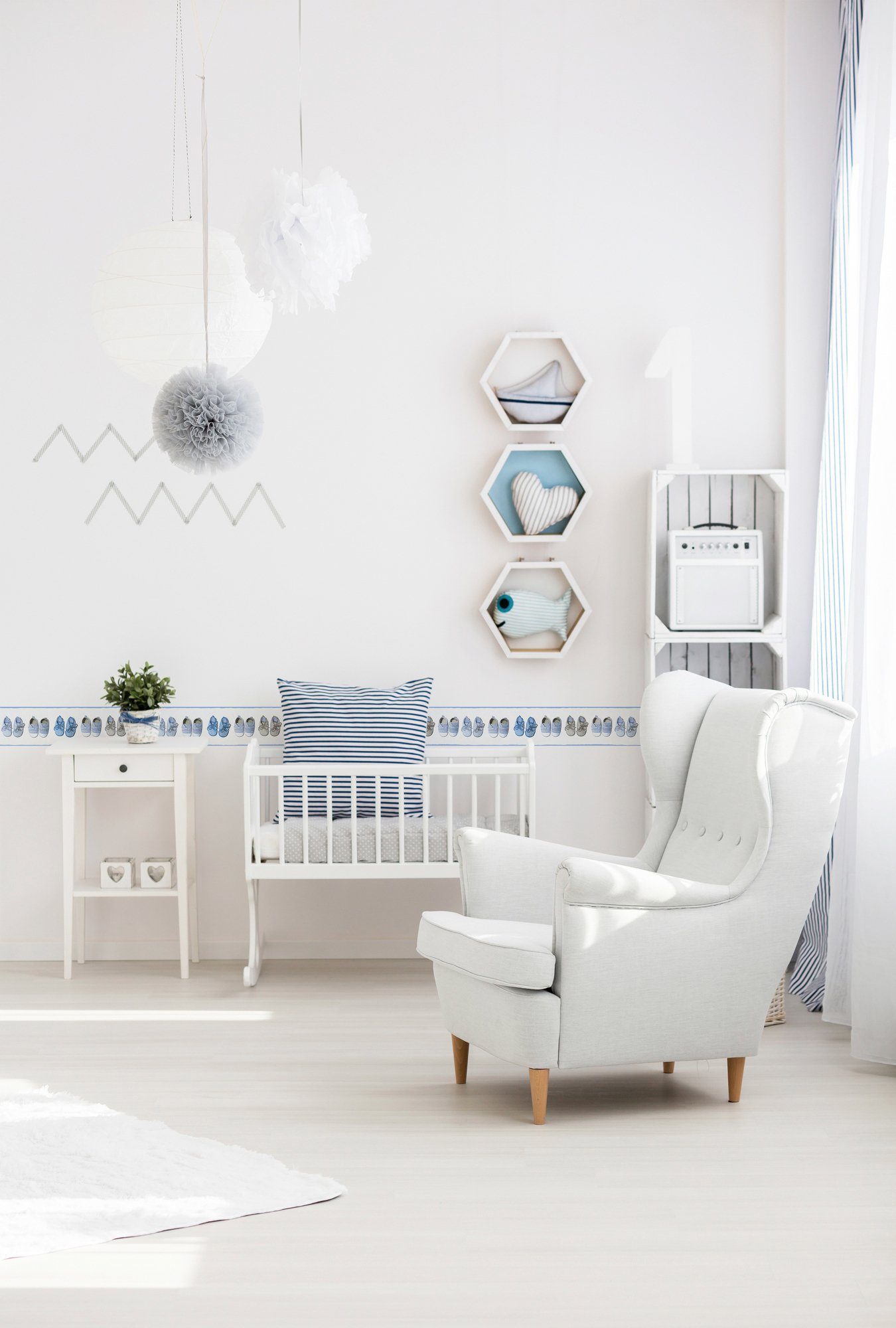A.S. Création living walls glatt, Little Bordüre Kinderzimmer blau/weiß/beige Tapete Stars