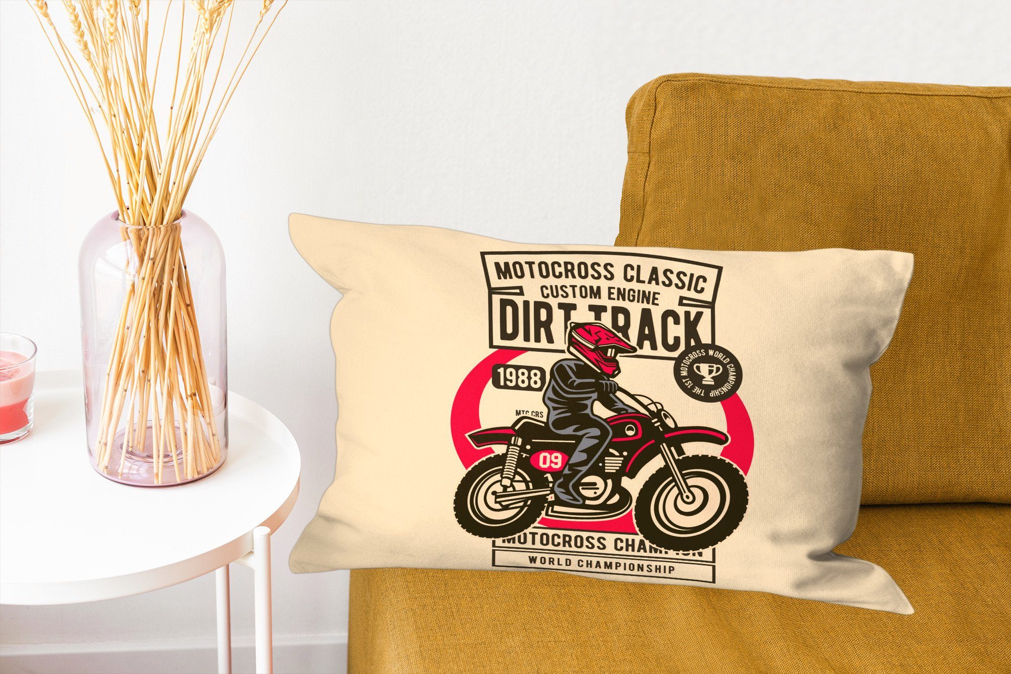 Zeichnung, mit Vintage Motorrad Schlafzimmer Dekokissen - Zierkissen, Dekoration, MuchoWow Wohzimmer Füllung, - Dekokissen