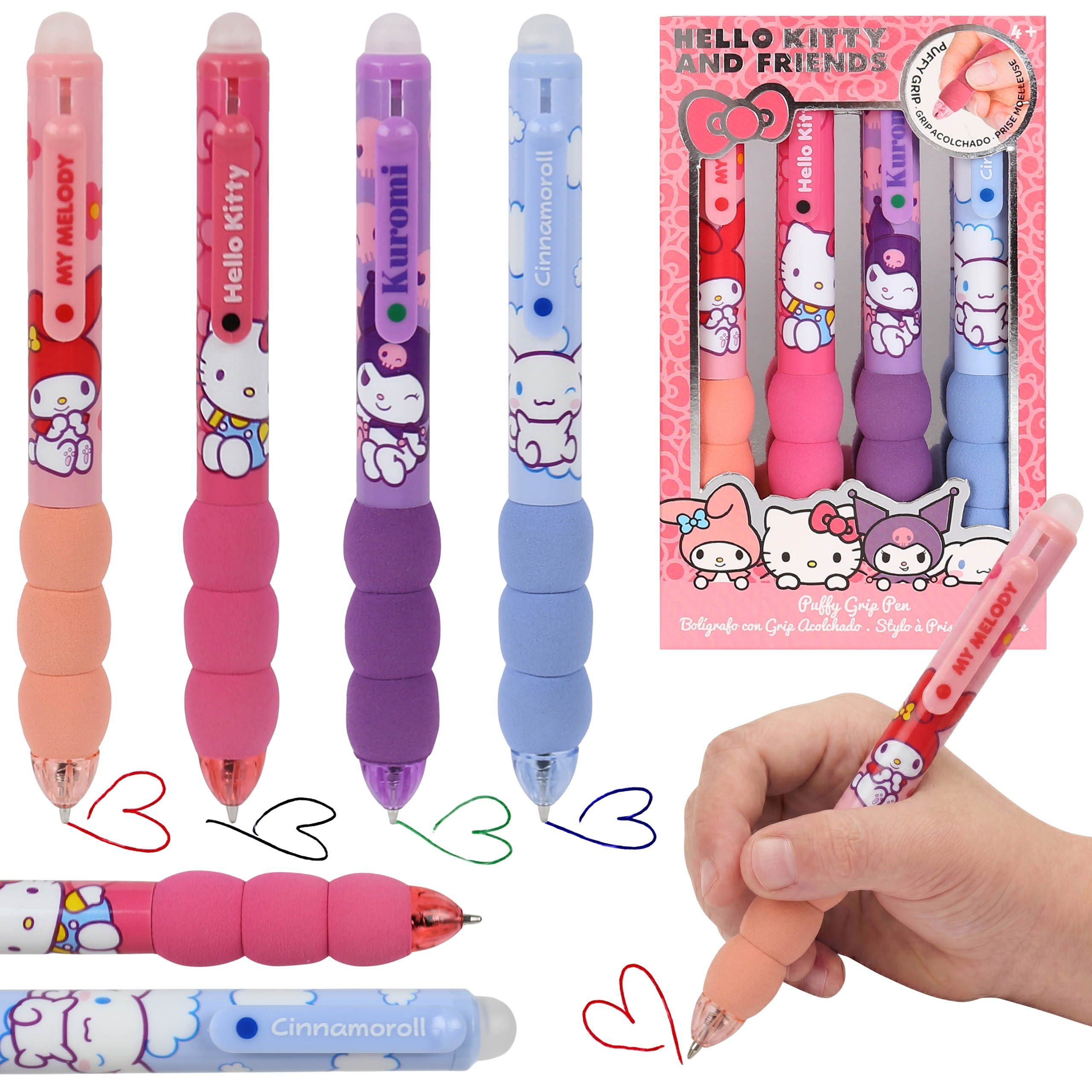 Hello Kitty Druckkugelschreiber Hello Kitty Set mit 4 Kugelschreibern, weicher Griff, (4-tlg)