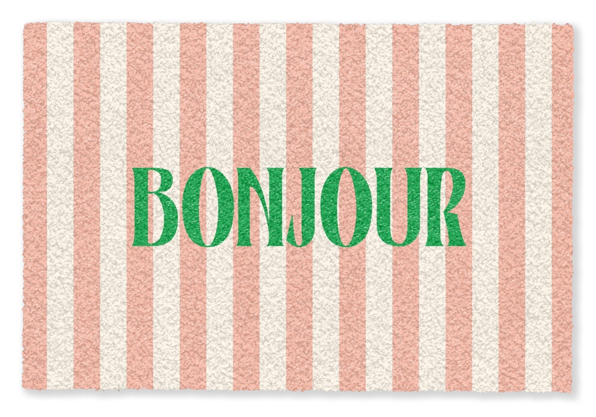 MuchoWow Fußmatte Zartrosa – Grün – Streifen – Bonjour, Rechteckig, innen Schmutzfangmatte, Tür, Schmutzfänger Flur, Teppich 60x40 cm