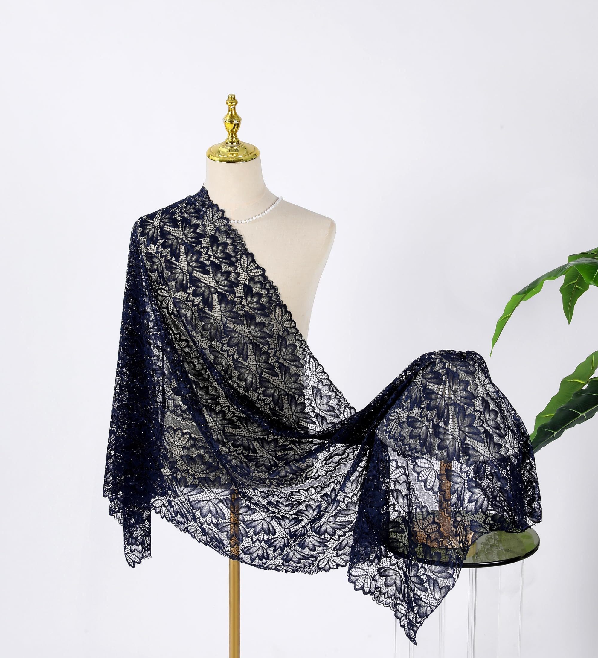 Bextsrack Modeschal Damen Spitzen Schal mit Strass & Blumenmuster, elegante Stola, (1-St), Leichte glitzernde Stola für Hochzeit, Abendkleid & festliche Anlässe