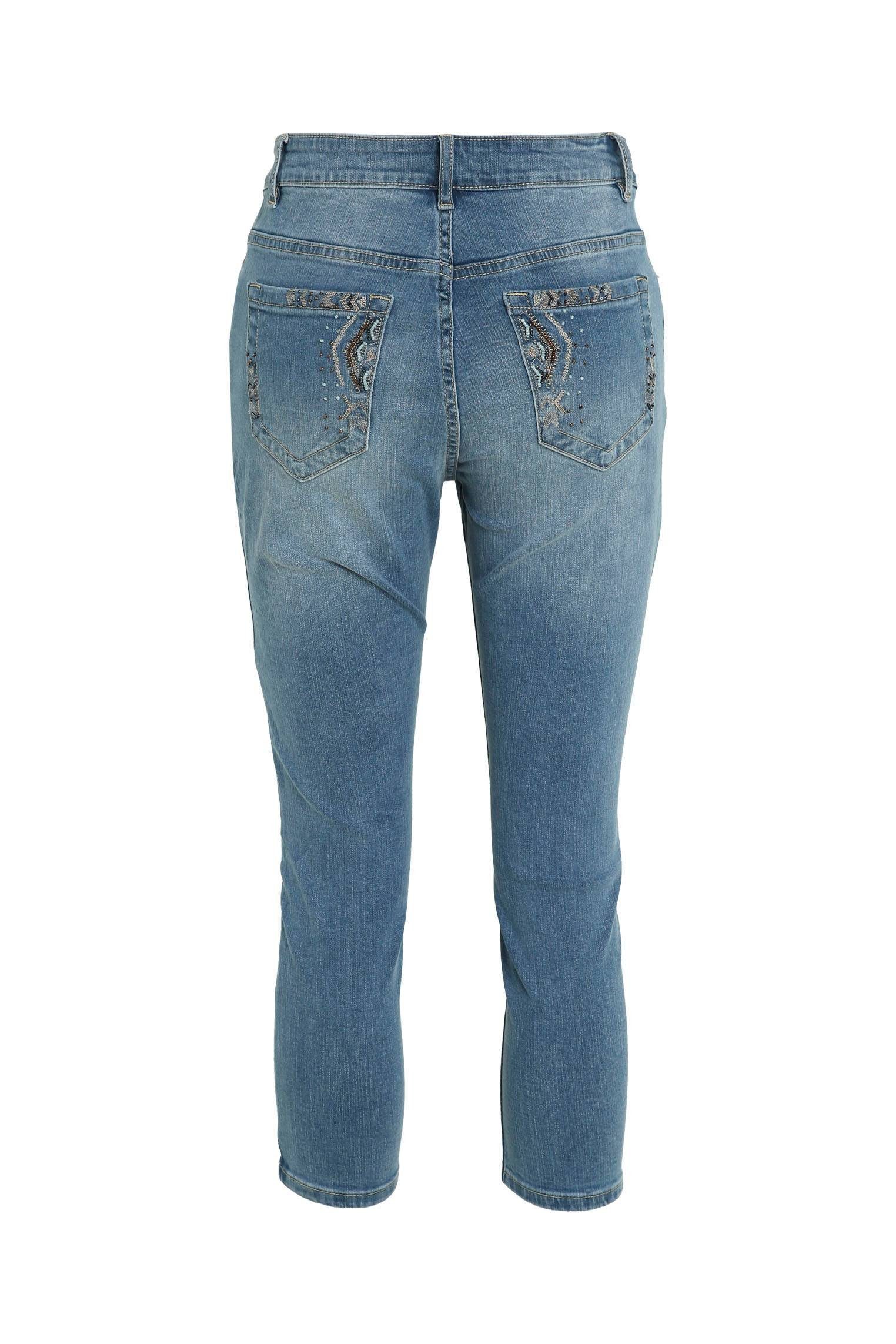 Slim 5 Und Taschen Azteken-Stickerei Mit 5-Pocket-Jeans Jeans Cassis