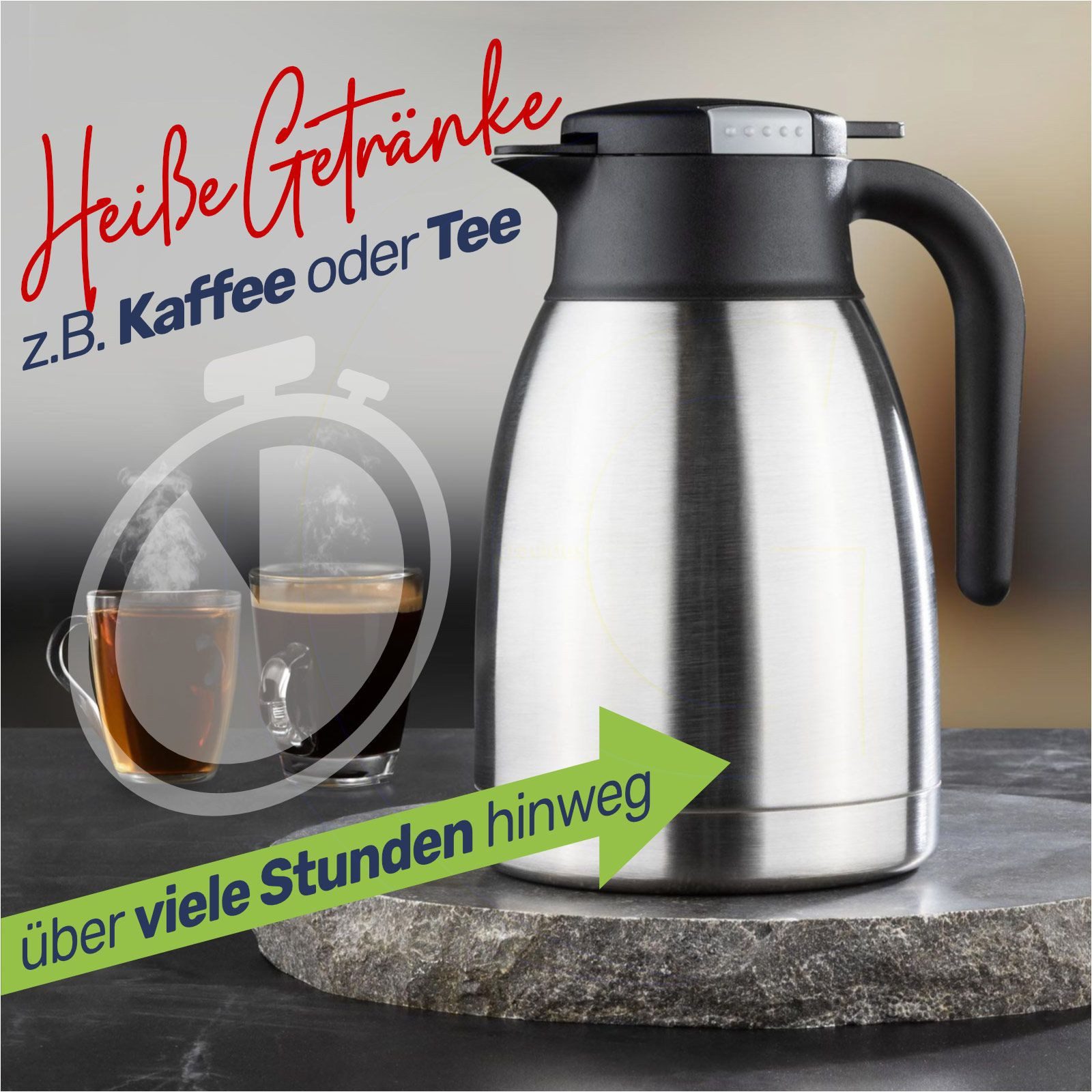 Gravidus Isolierflasche Edelstahl Isolierkanne 1,5 Liter mit Einhandbedienung – Bild 3 von 5