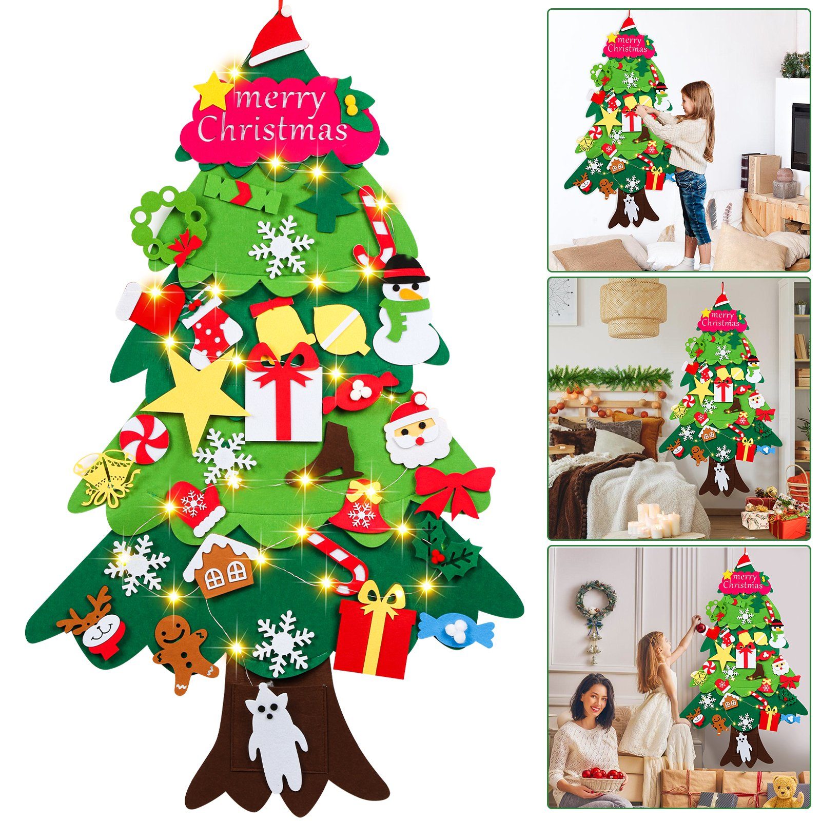 TolleTour Künstlicher Weihnachtsbaum Künstlicher Weihnachtsbaum 5m Filz Weihnachtsbaum mit Lichterkette DIY